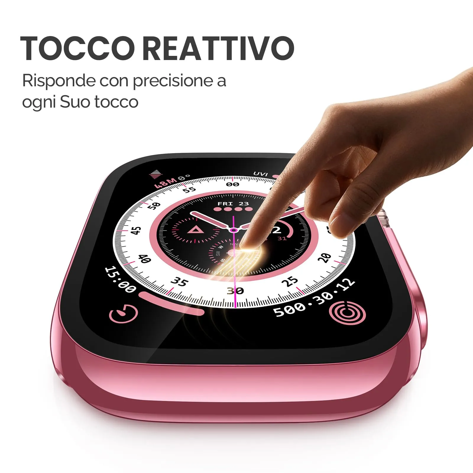 Misxi Cover in PC con Vetro Temperato per Apple Watch Ultra 1/2/3/4 49mm, 1 Rose Pink + 1 Trasparente - immagine 3