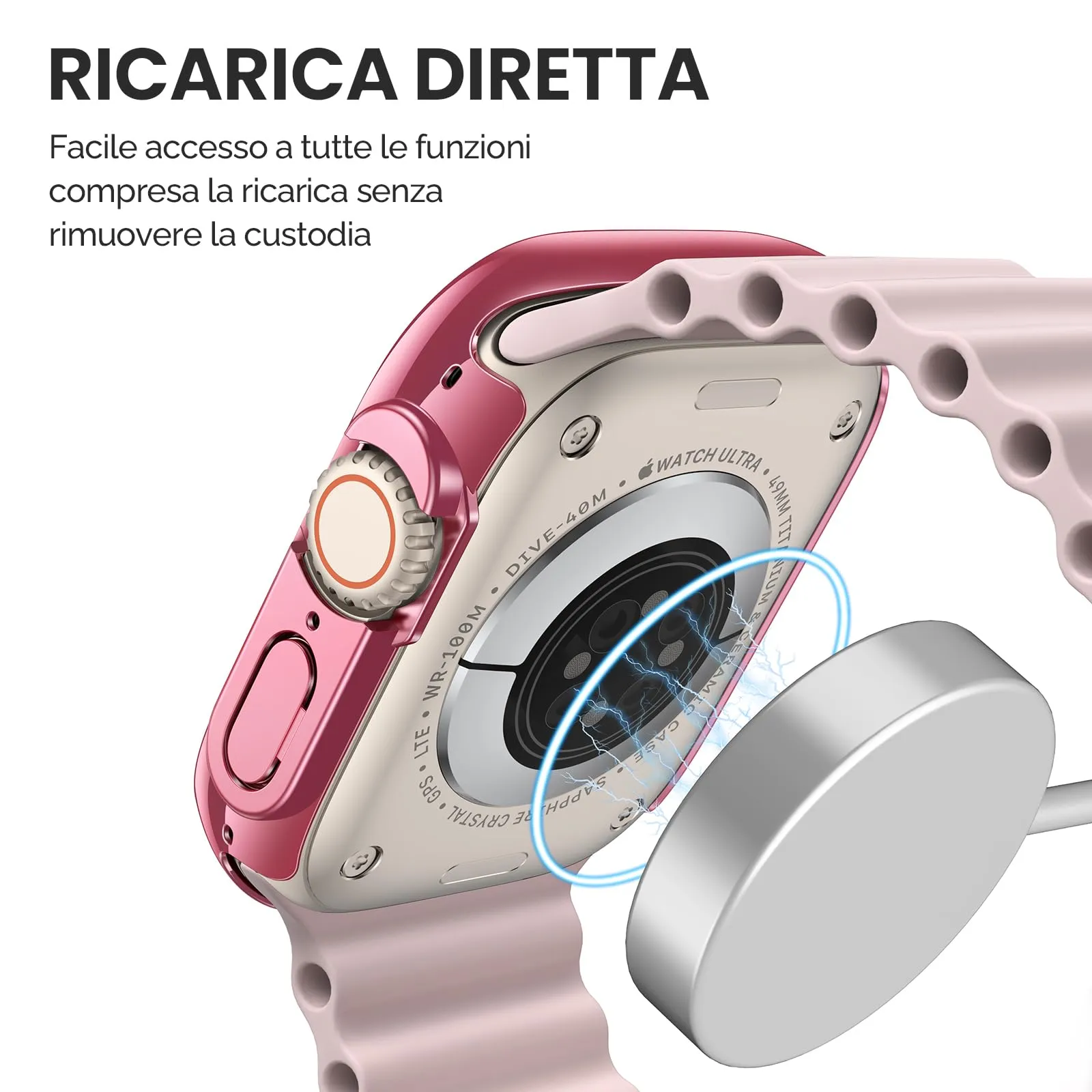 Misxi Cover in PC con Vetro Temperato per Apple Watch Ultra 1/2/3/4 49mm, 1 Rose Pink + 1 Trasparente - immagine 5