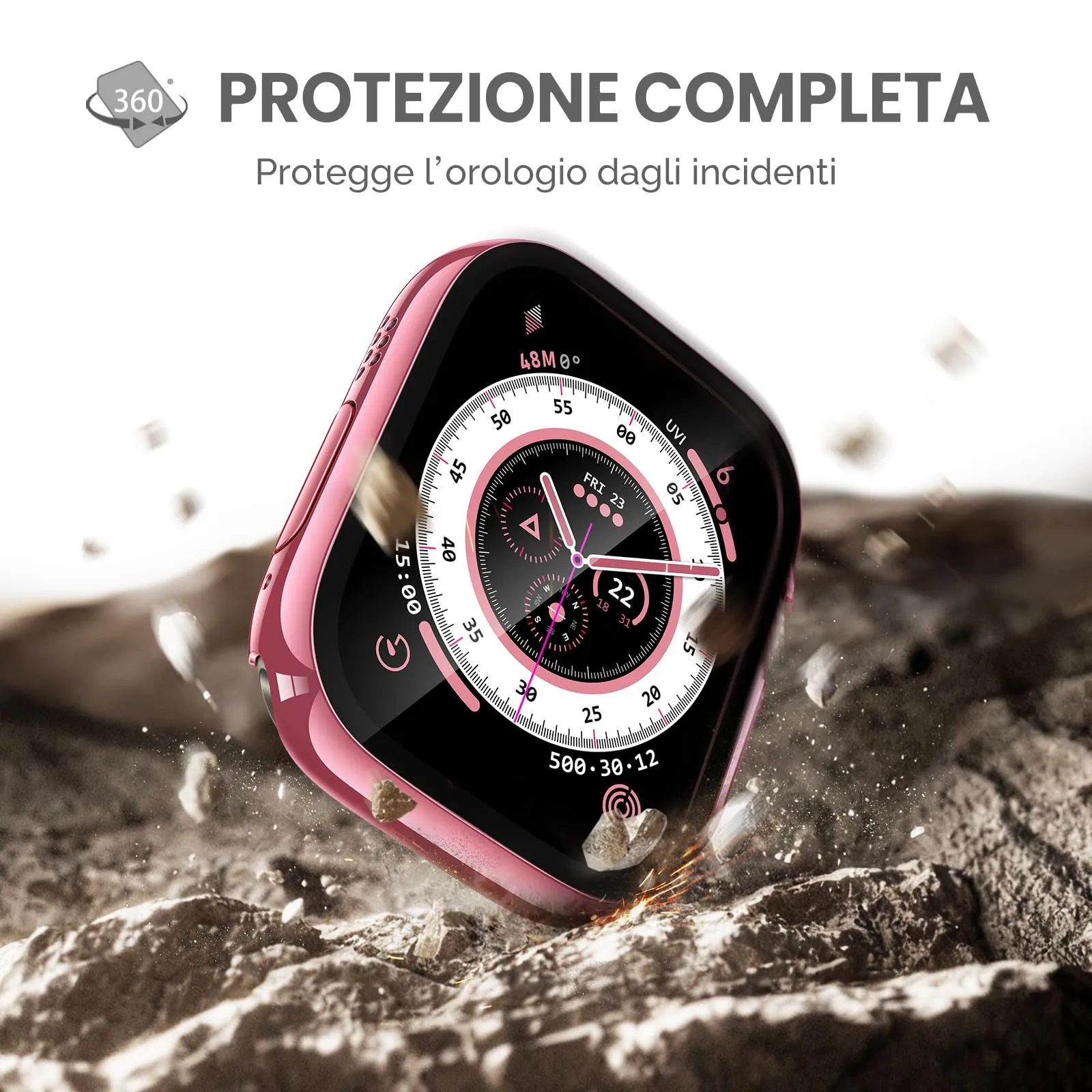Misxi Cover in PC con Vetro Temperato per Apple Watch Ultra 1/2/3/4 49mm, 1 Rose Pink + 1 Trasparente - immagine 6