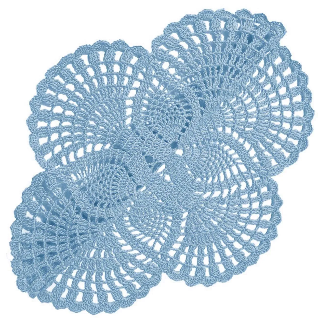 BOMHCS Tovagliette Rotonde All'uncinetto in Pizzo, 39,4 cm - 44,5 cm, 6 Petali a Fiore, Blu Chiaro - immagine 2
