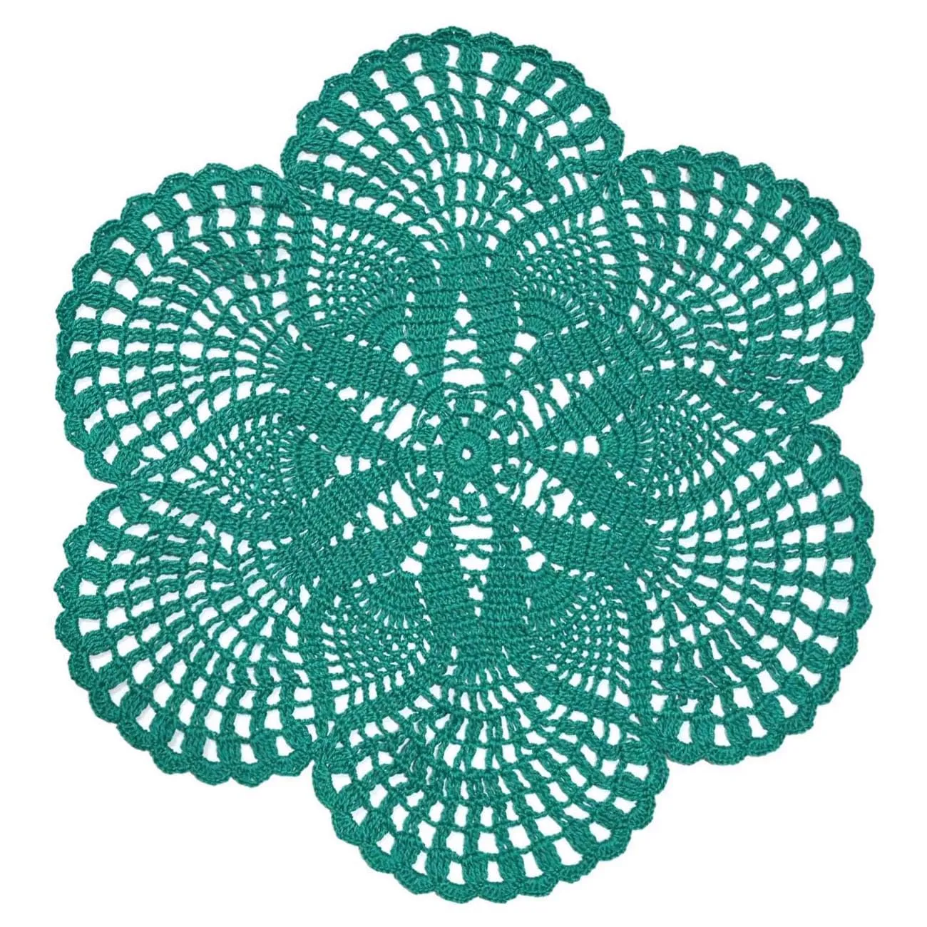 BOMHCS Centrino in pizzo fatto a mano all'uncinetto, rotondo, 39,4 cm - 44,5 cm, 6 petali e fiori, Pavone - immagine 1