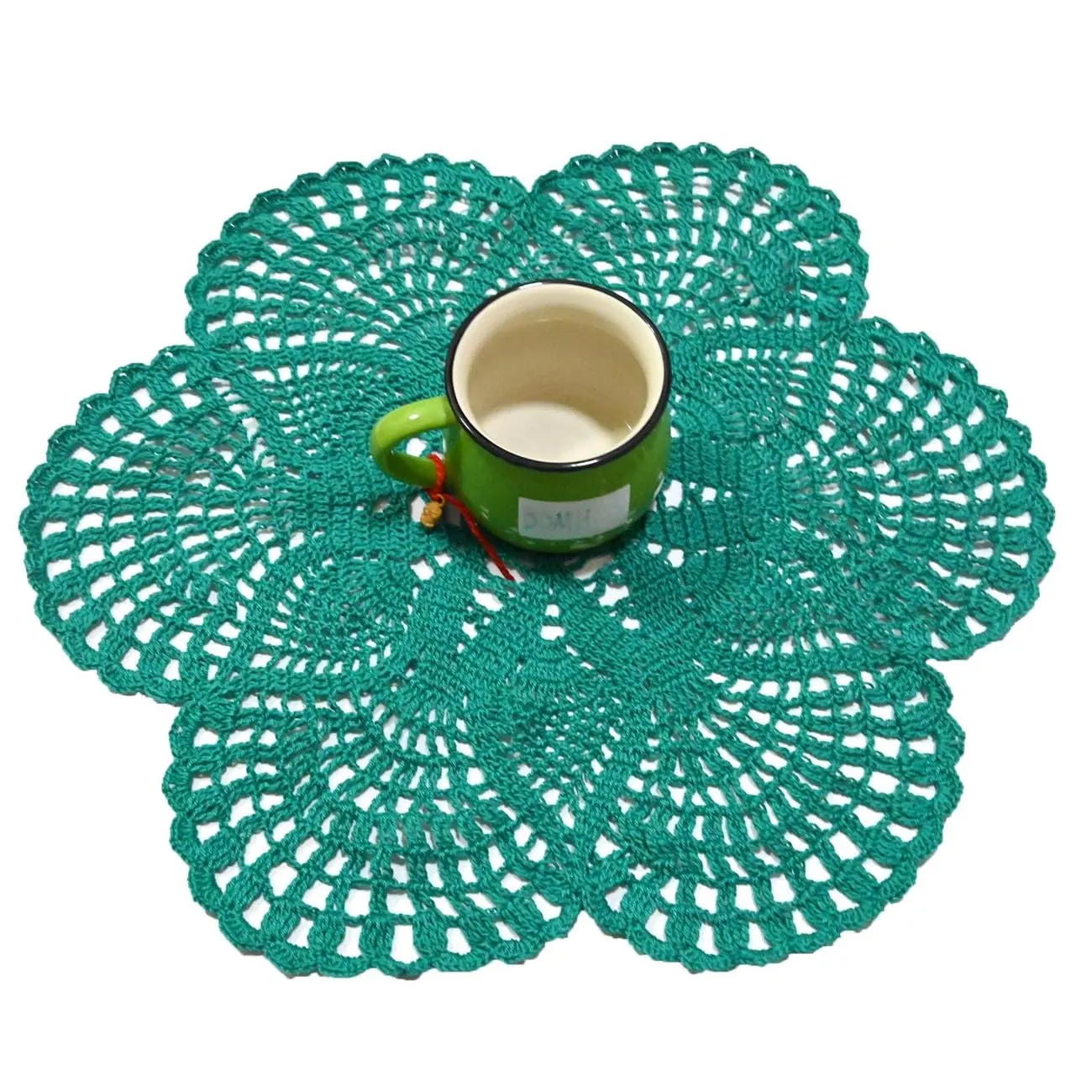 BOMHCS Centrino in pizzo fatto a mano all'uncinetto, rotondo, 39,4 cm - 44,5 cm, 6 petali e fiori, Pavone - immagine 4
