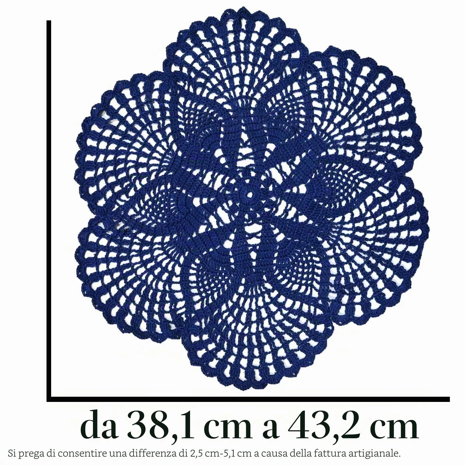 BOMHCS Tovagliette in pizzo all'uncinetto fatte a mano, centrini rotondi a 6 petali motivo floreale, 39,4 cm - 44,5 cm, Blu intenso - immagine 4
