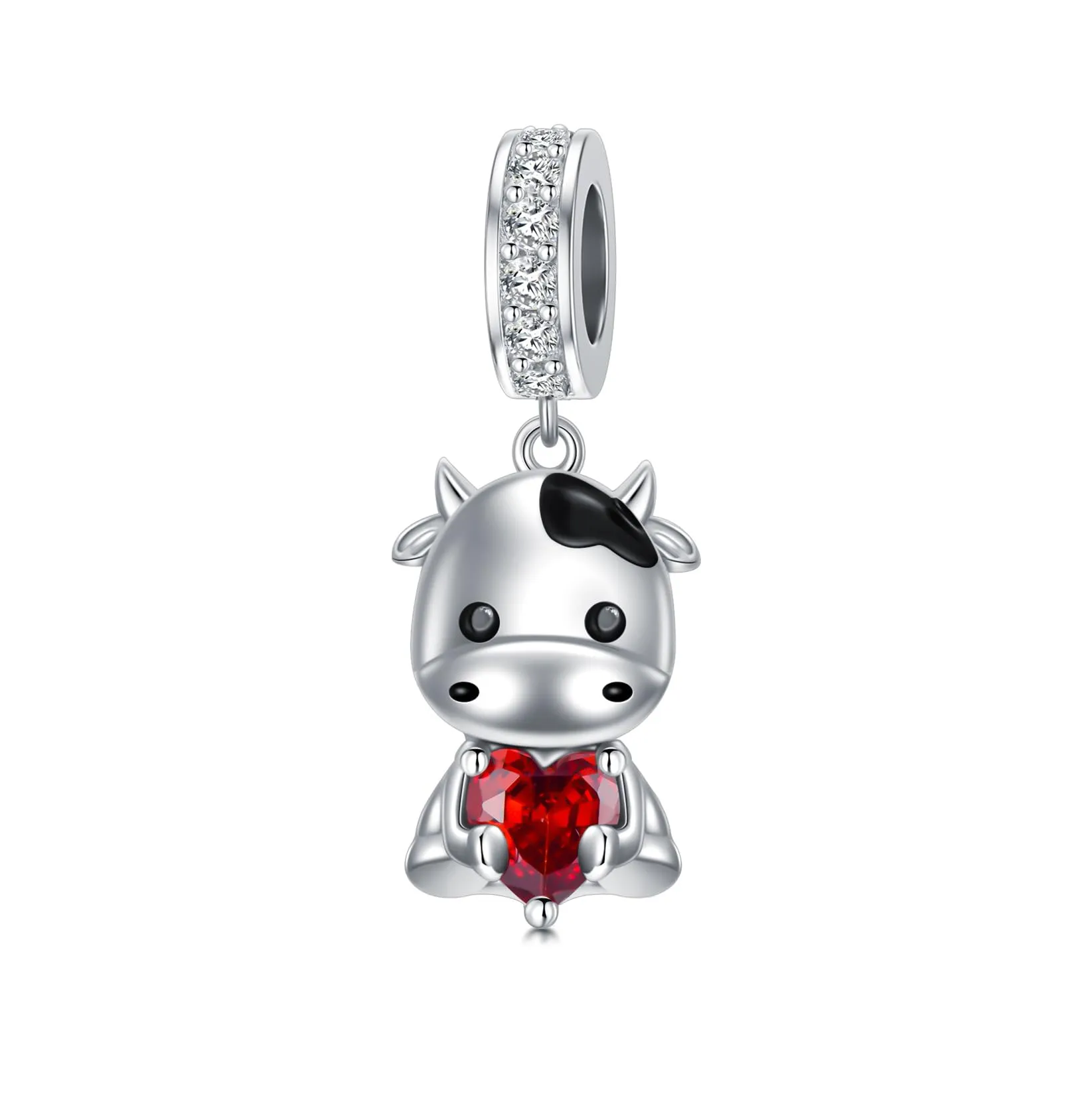 ROMANTICWORK Ciondolo a forma di mucca in argento Sterling 925 con pietra portafortuna - immagine 1