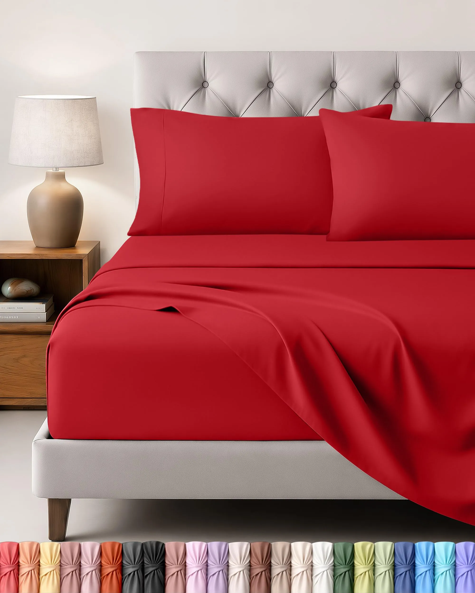 Utopia Bedding Set Lenzuola Letto 4 Pezzi, 180x200cm, Rosso - immagine 1