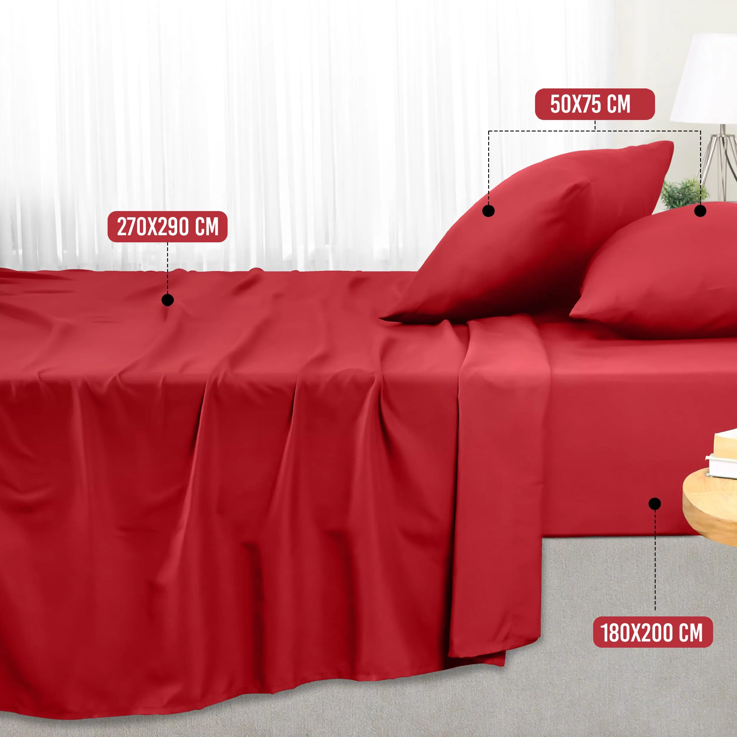 Utopia Bedding Set Lenzuola Letto 4 Pezzi, 180x200cm, Rosso - immagine 2
