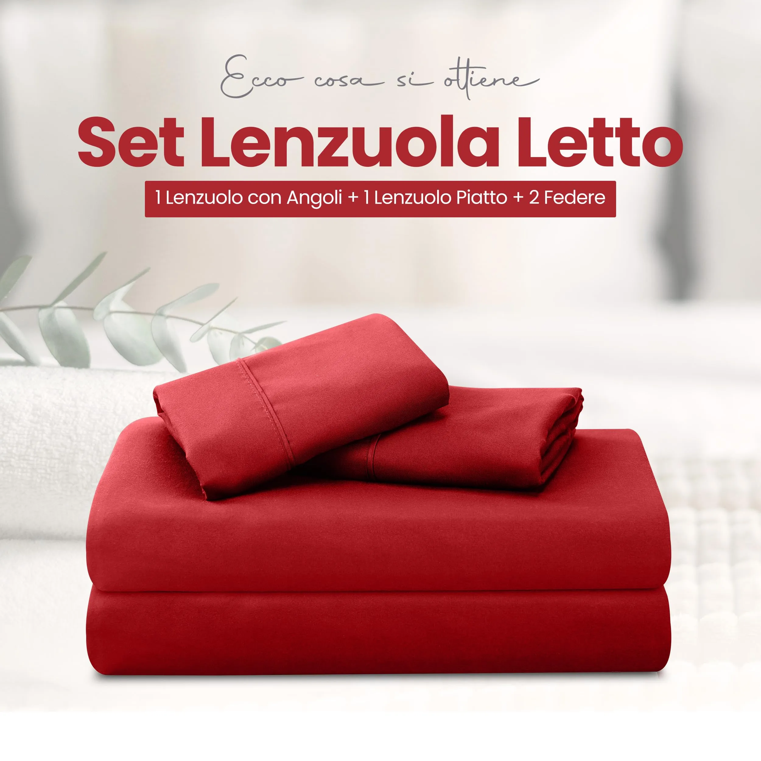 Utopia Bedding Set Lenzuola Letto 4 Pezzi, 180x200cm, Rosso - immagine 3