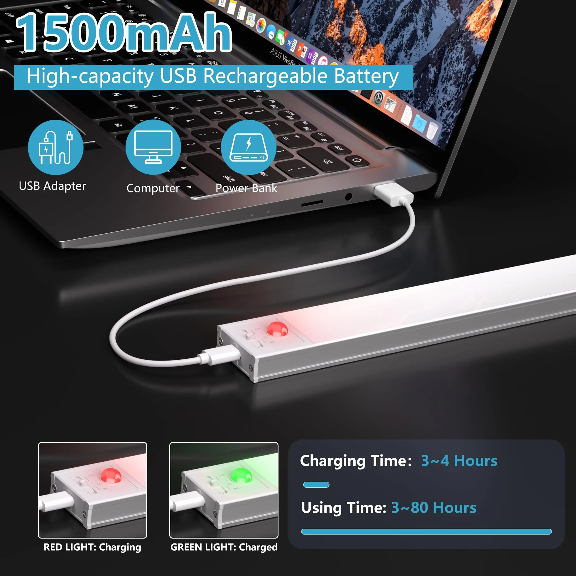 OUILA Striscia LED per armadio 32 cm con sensore di movimento, 2 pezzi, GLS-C004 - immagine 5