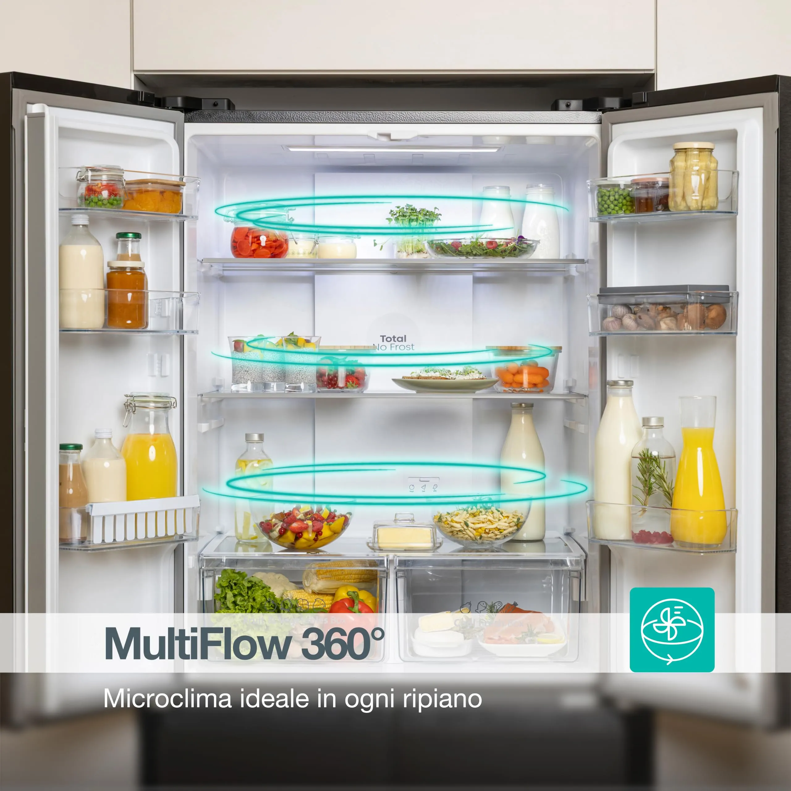 Gorenje NRM819E61X Frigorifero Quattro Porte Grigio, 460 Litri, Classe E, Inverter, Total No Frost, MultiFlow 360°, Display LED - immagine 7