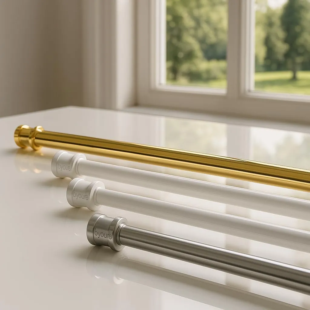 Byour3 Coppia Bastoni per Tende a Pressione Regolabili Bianco PVC da 24 a 37 cm - immagine 3