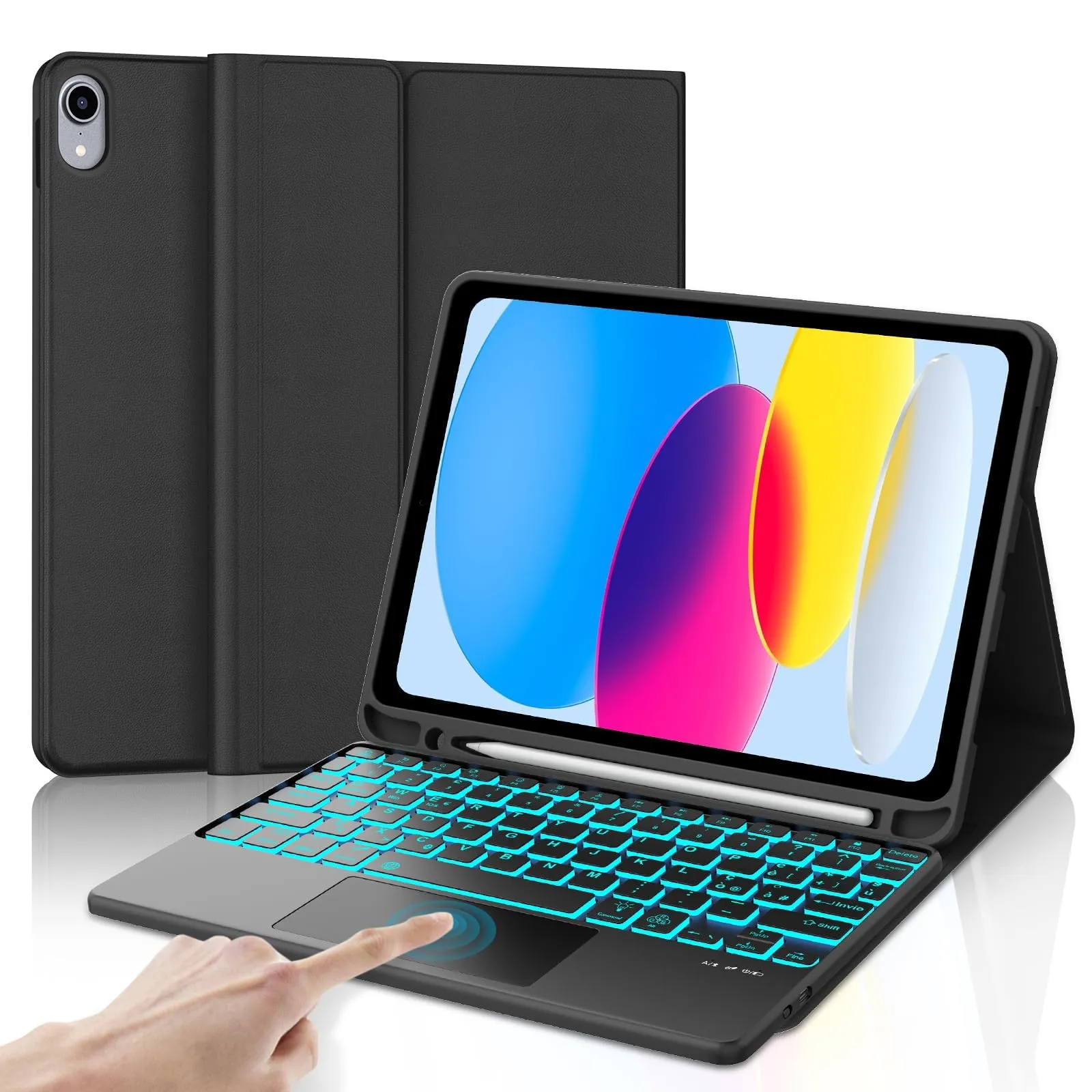 IVEOPPE Tastiera e Custodia per iPad 11 Generazione 11" (2025) e 10 Generazione 10.9" (2022) A16, Retroilluminata con Touchpad - immagine 1
