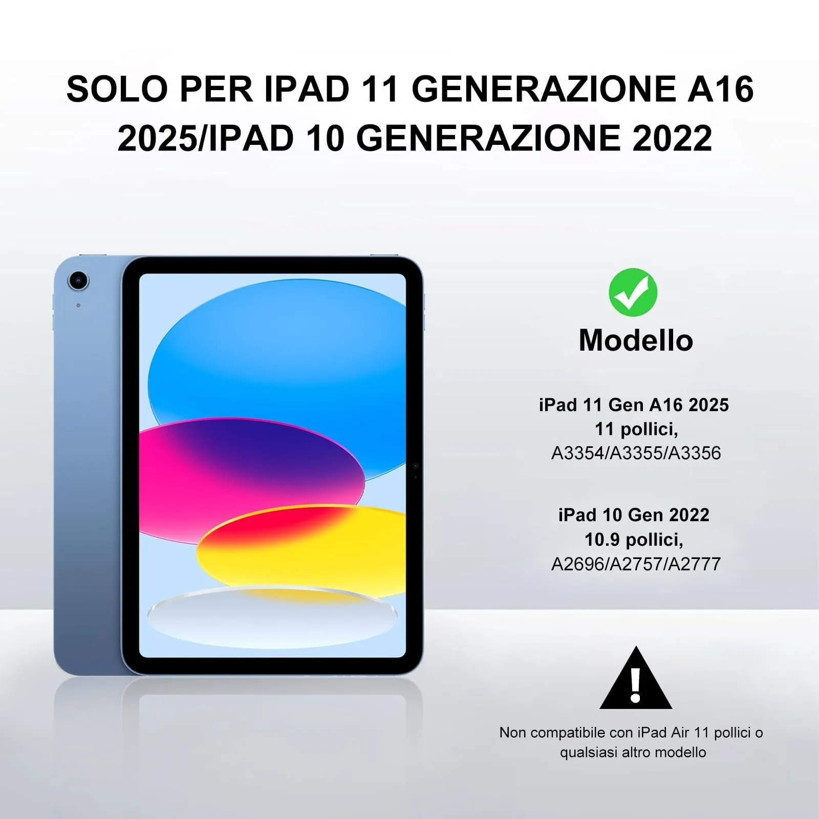 IVEOPPE Tastiera e Custodia per iPad 11 Generazione 11" (2025) e 10 Generazione 10.9" (2022) A16, Retroilluminata con Touchpad - immagine 2