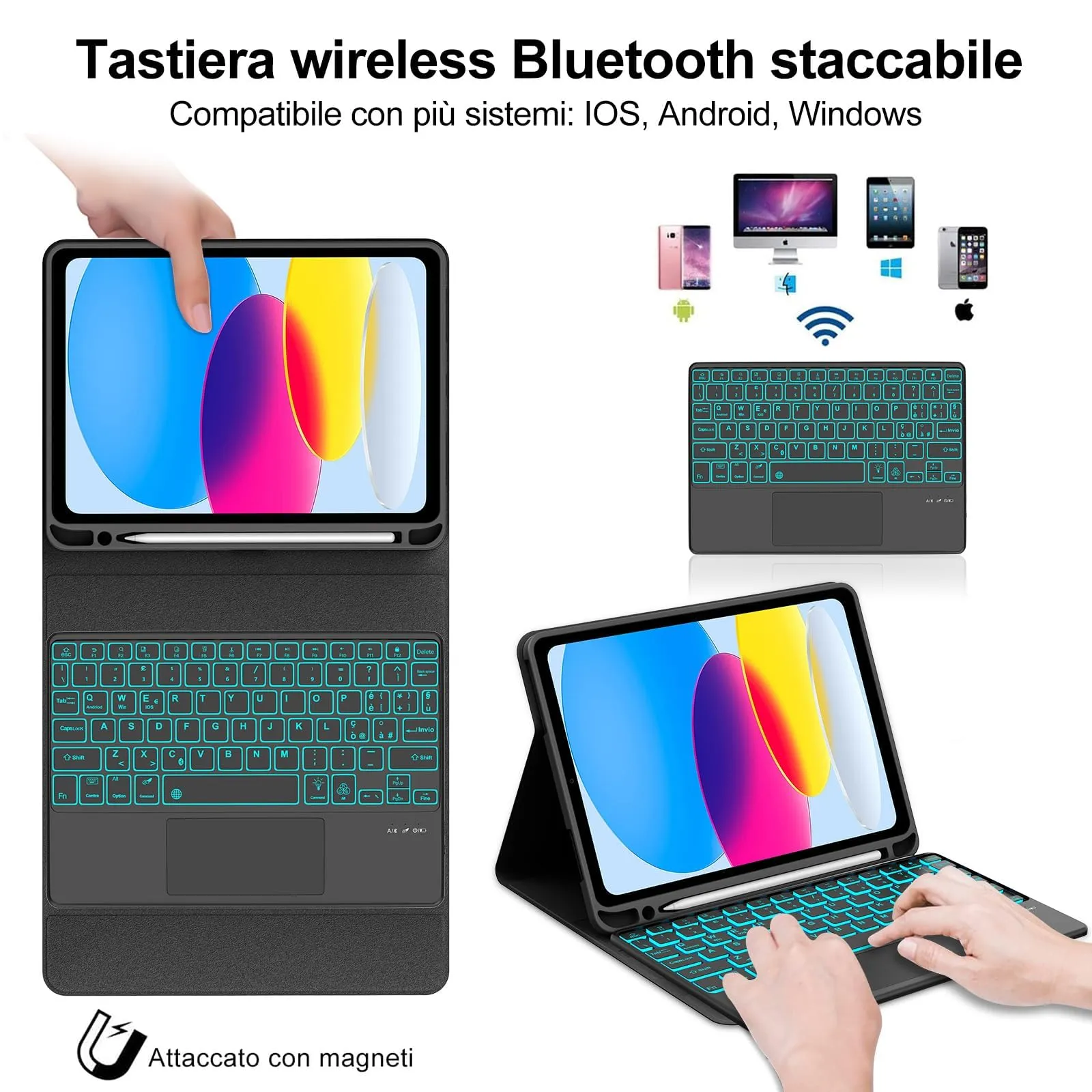 IVEOPPE Tastiera e Custodia per iPad 11 Generazione 11" (2025) e 10 Generazione 10.9" (2022) A16, Retroilluminata con Touchpad - immagine 3