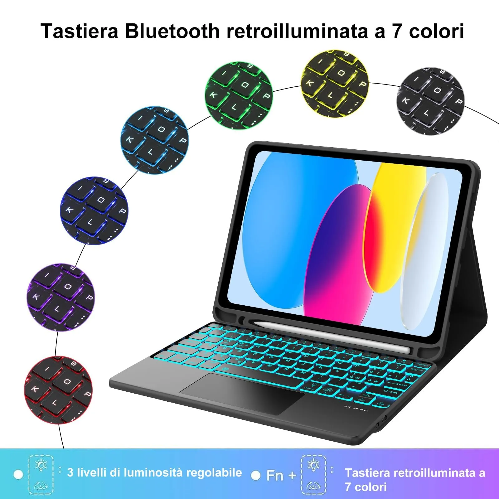 IVEOPPE Tastiera e Custodia per iPad 11 Generazione 11" (2025) e 10 Generazione 10.9" (2022) A16, Retroilluminata con Touchpad - immagine 5