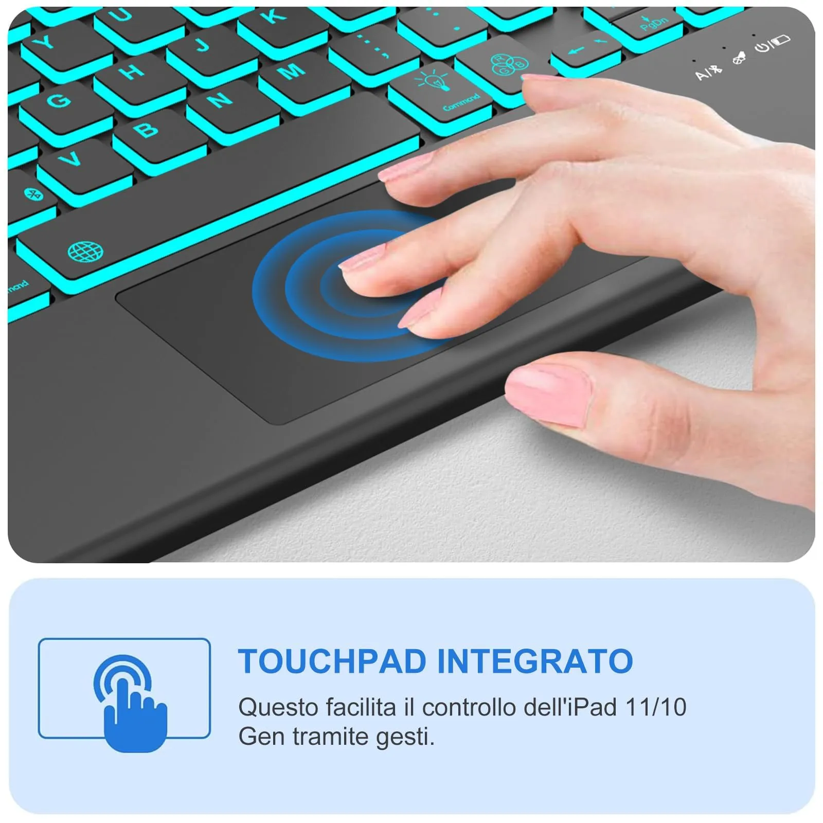 IVEOPPE Tastiera e Custodia per iPad 11 Generazione 11" (2025) e 10 Generazione 10.9" (2022) A16, Retroilluminata con Touchpad - immagine 6