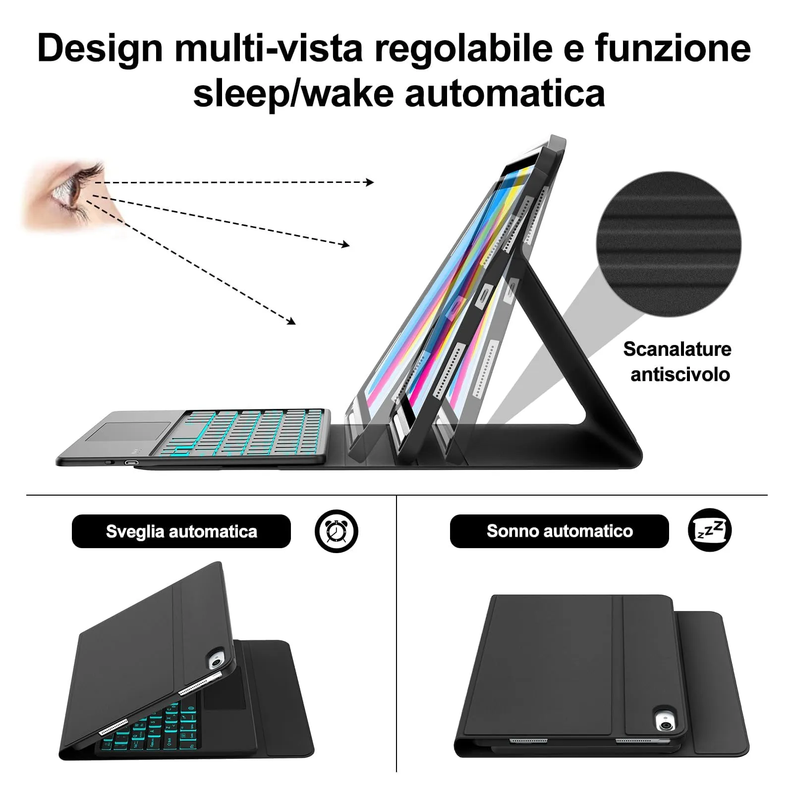 IVEOPPE Tastiera e Custodia per iPad 11 Generazione 11" (2025) e 10 Generazione 10.9" (2022) A16, Retroilluminata con Touchpad - immagine 7
