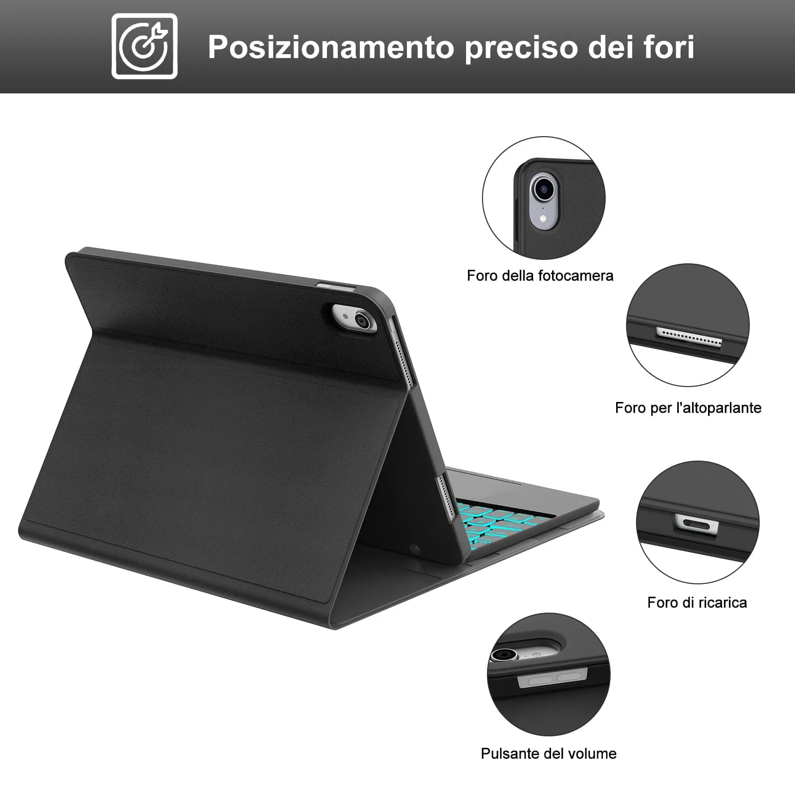 IVEOPPE Tastiera e Custodia per iPad 11 Generazione 11" (2025) e 10 Generazione 10.9" (2022) A16, Retroilluminata con Touchpad - immagine 8