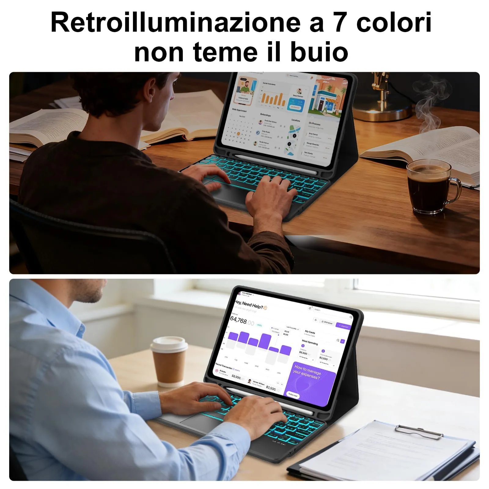 IVEOPPE Tastiera e Custodia per iPad 11 Generazione 11" (2025) e 10 Generazione 10.9" (2022) A16, Retroilluminata con Touchpad - immagine 9