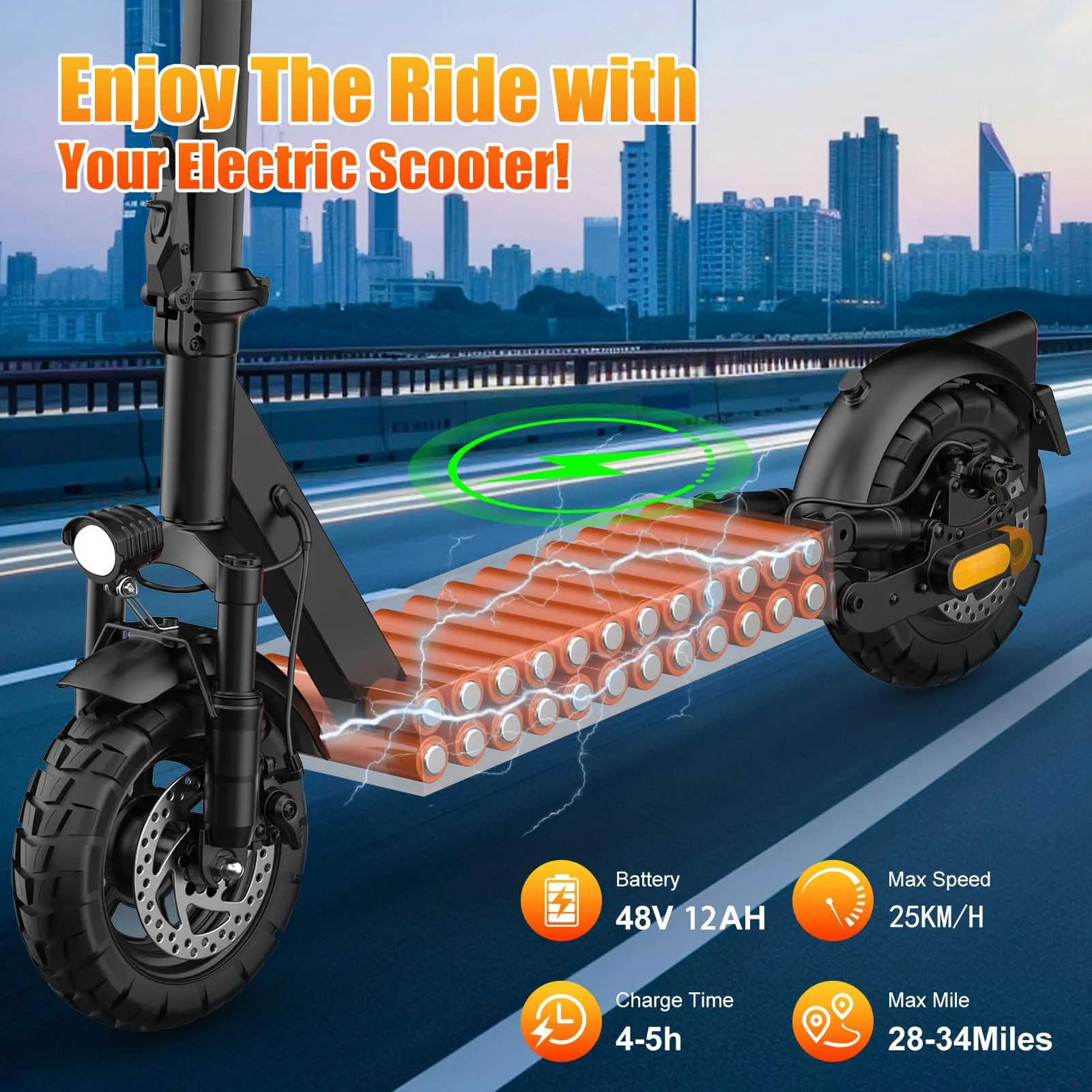 Zephyride RS11 Monopattino Elettrico Adulto, Motore 500W, Velocità 25km/H, Autonomia 55km, Pneumatici 10", Pieghevole, Carico Max 120kg - immagine 3