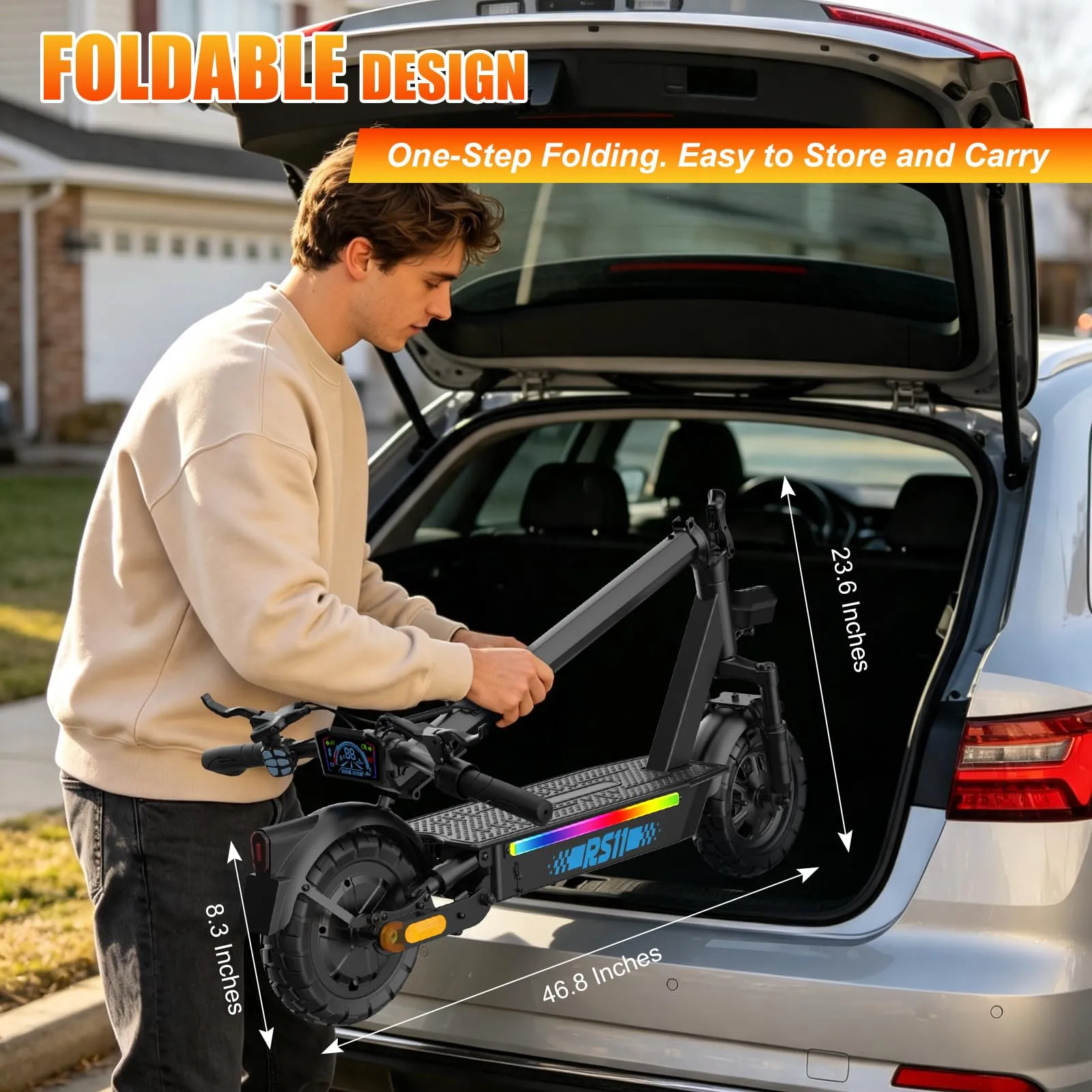 Zephyride RS11 Monopattino Elettrico Adulto, Motore 500W, Velocità 25km/H, Autonomia 55km, Pneumatici 10", Pieghevole, Carico Max 120kg - immagine 7