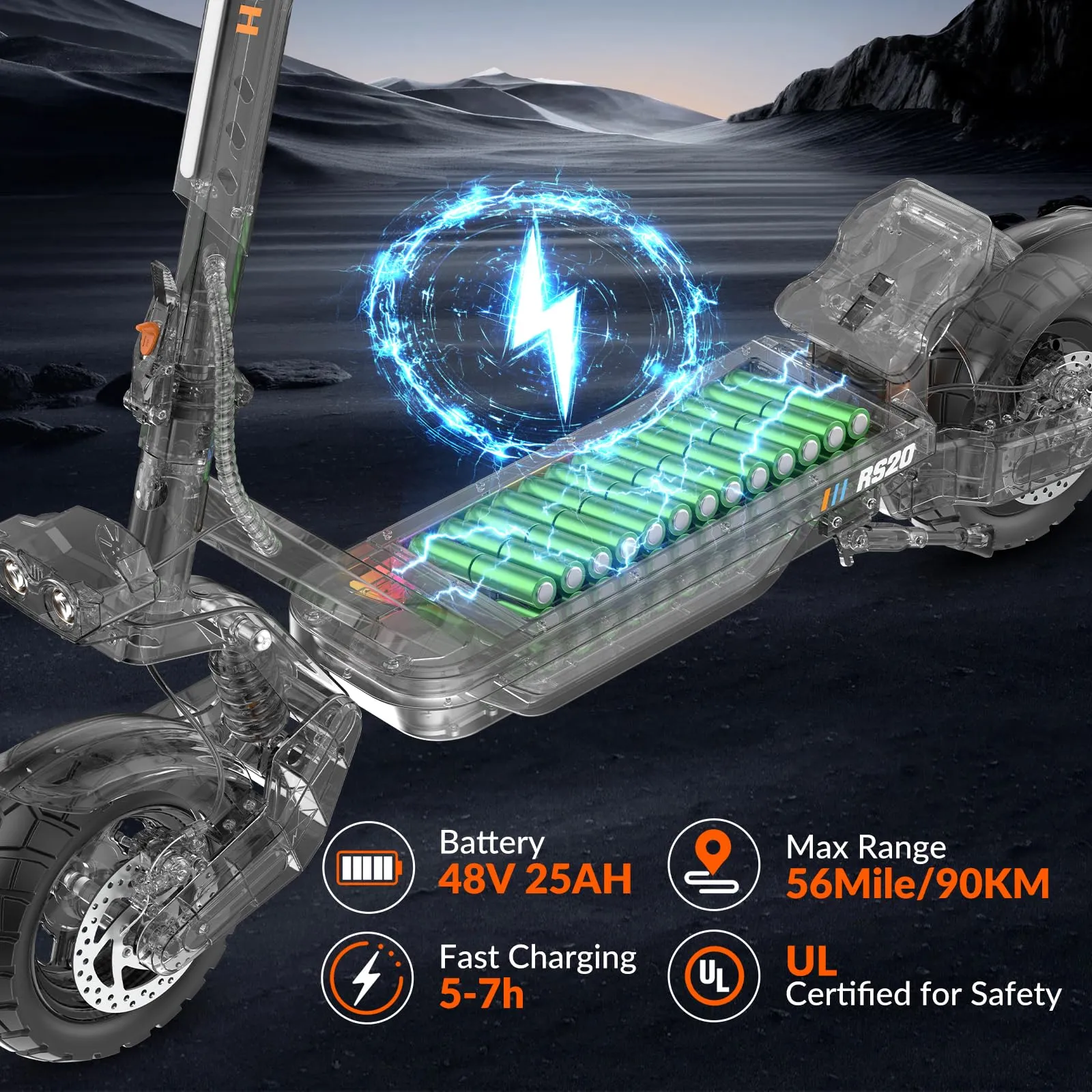 Zephyride RS21 Monopattino Elettrico Adulto, Motore 500W, 48V 25Ah, Autonomia 90km, Velocità 25km/h, Pneumatici 10", Pieghevole - immagine 3
