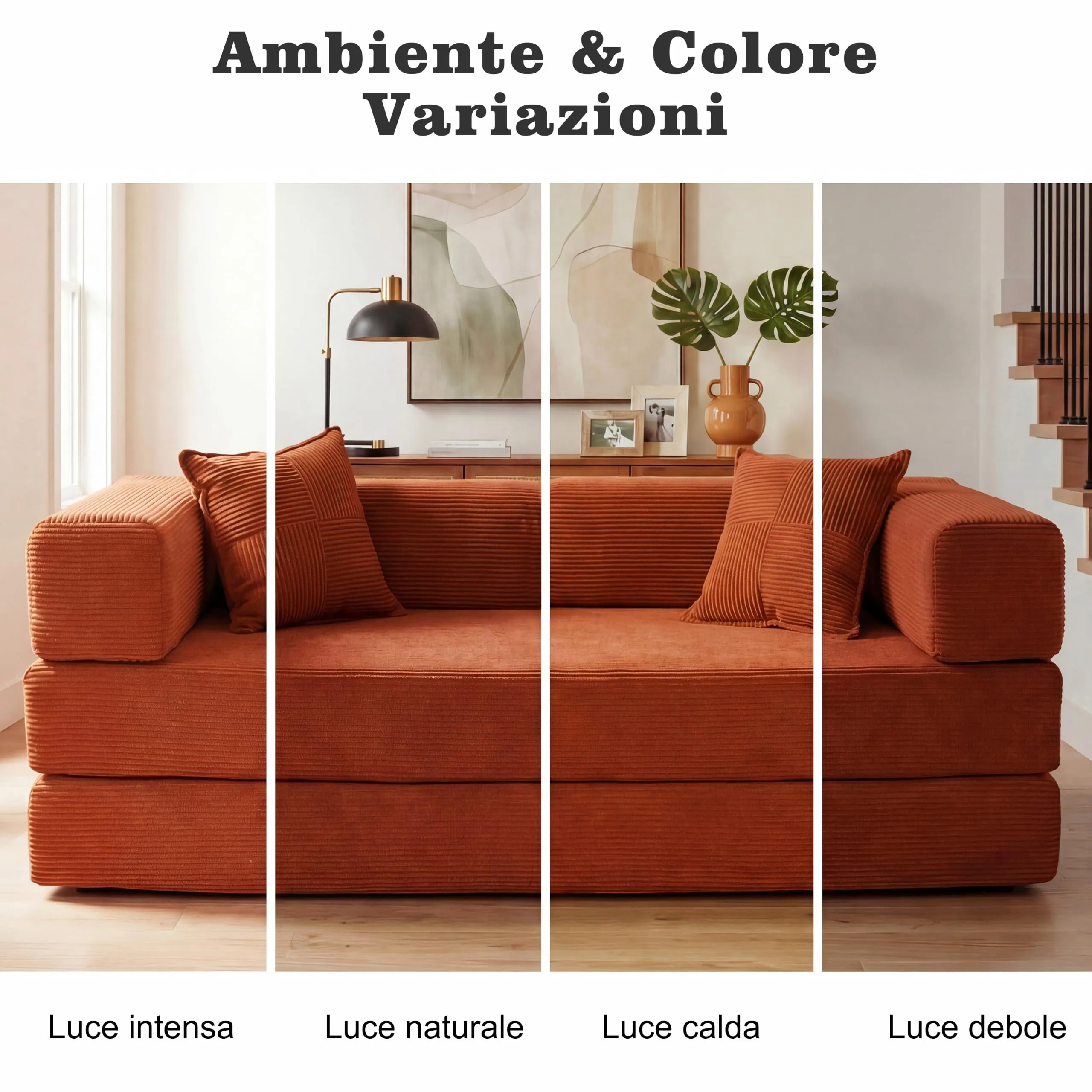 Vipbear Divano a terra convertibile 5-in-1 200×100×70 cm, divano-letto in velluto a coste, schiuma ad alta densità, Arancione - immagine 6