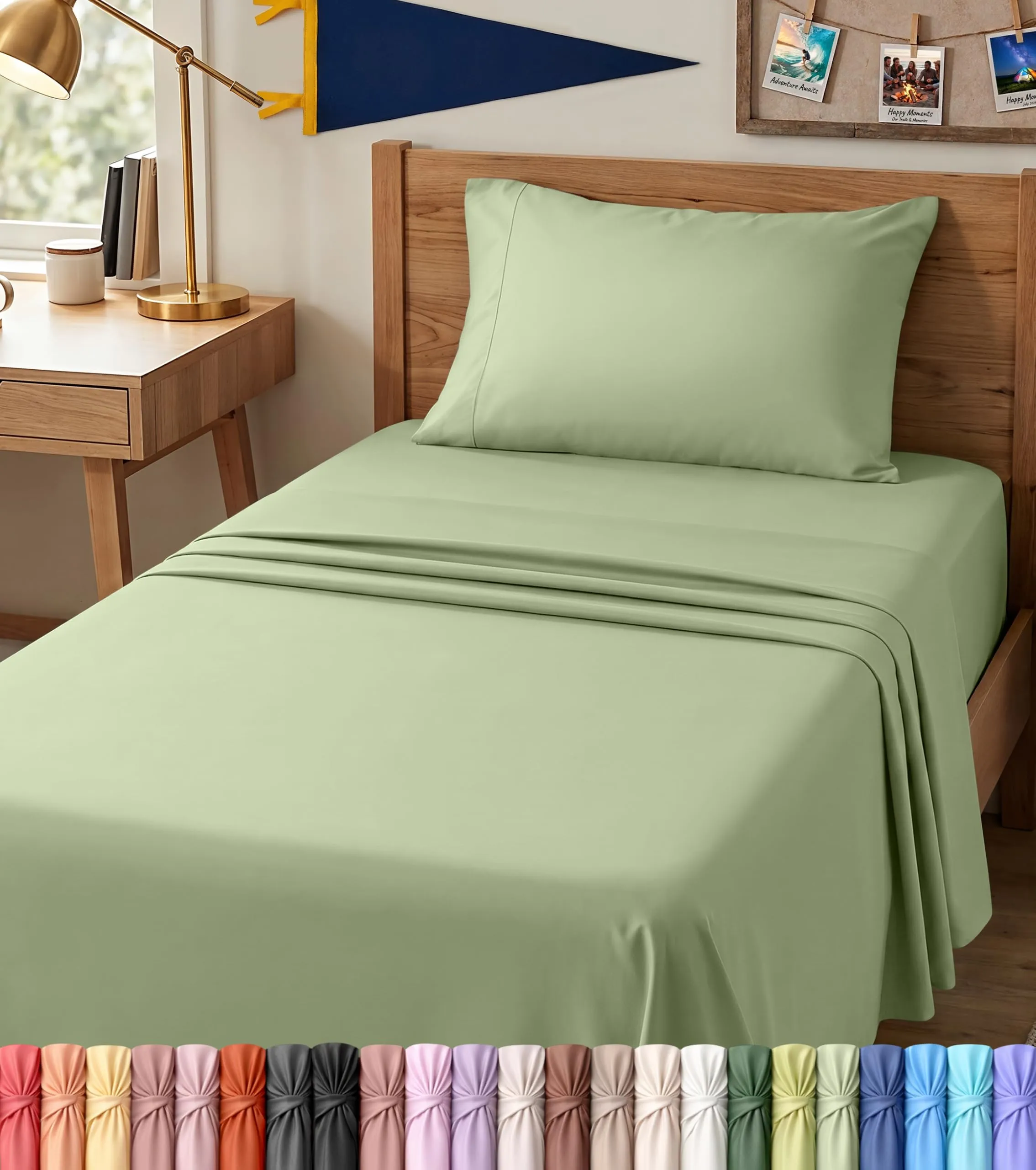 Utopia Bedding Set di lenzuola per letto singolo XL, 3 pezzi, Verde Salvia - immagine 1