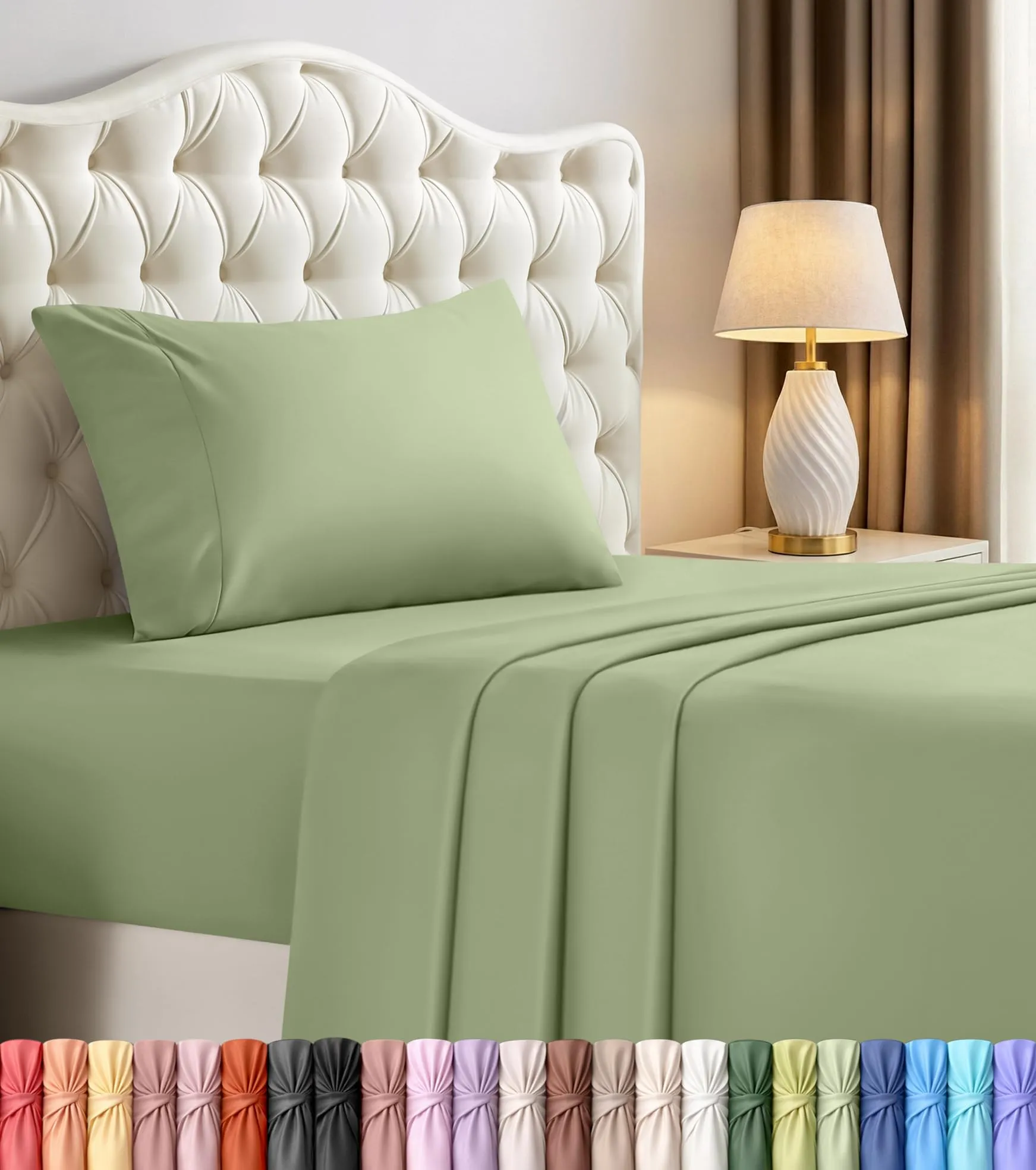 Utopia Bedding Set di lenzuola per letto singolo XL, 3 pezzi, Verde Salvia - immagine 8