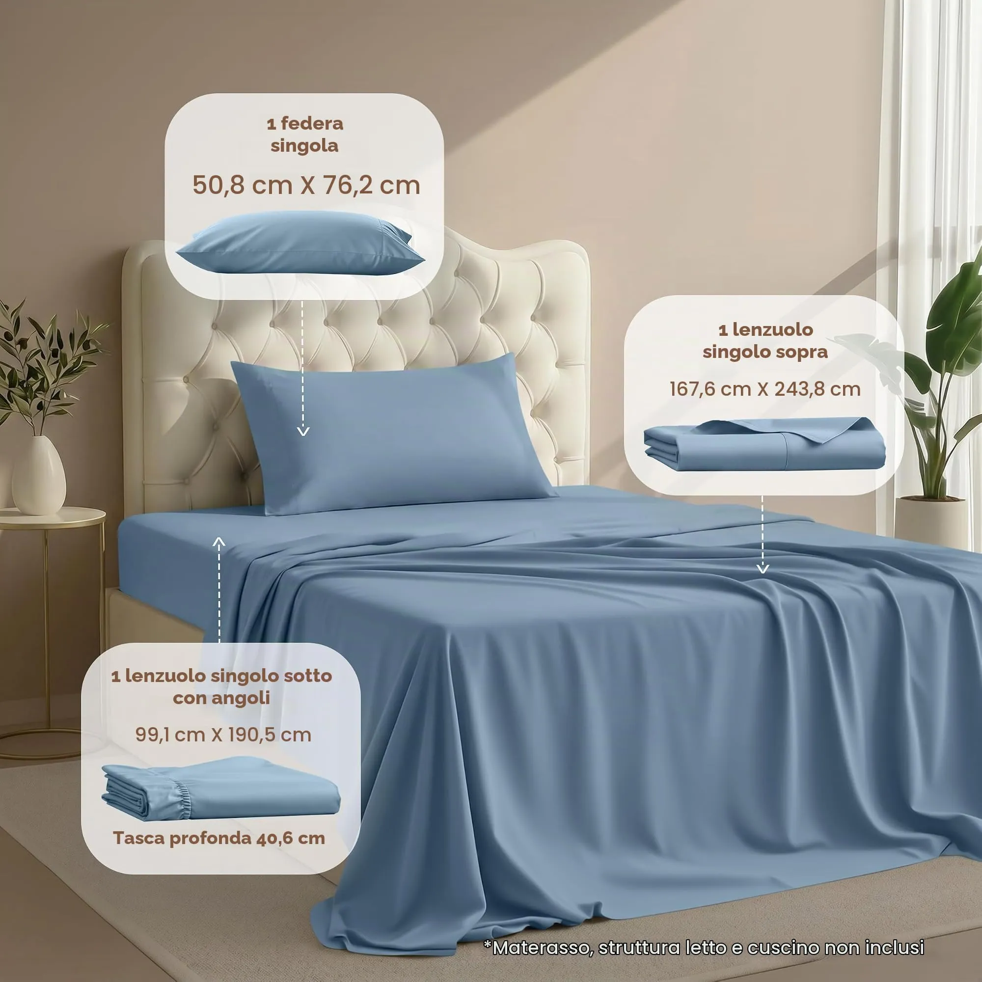 Utopia Bedding Set di lenzuola per letto singolo, 3 pezzi, microfibra, Blu Crepuscolo - immagine 2