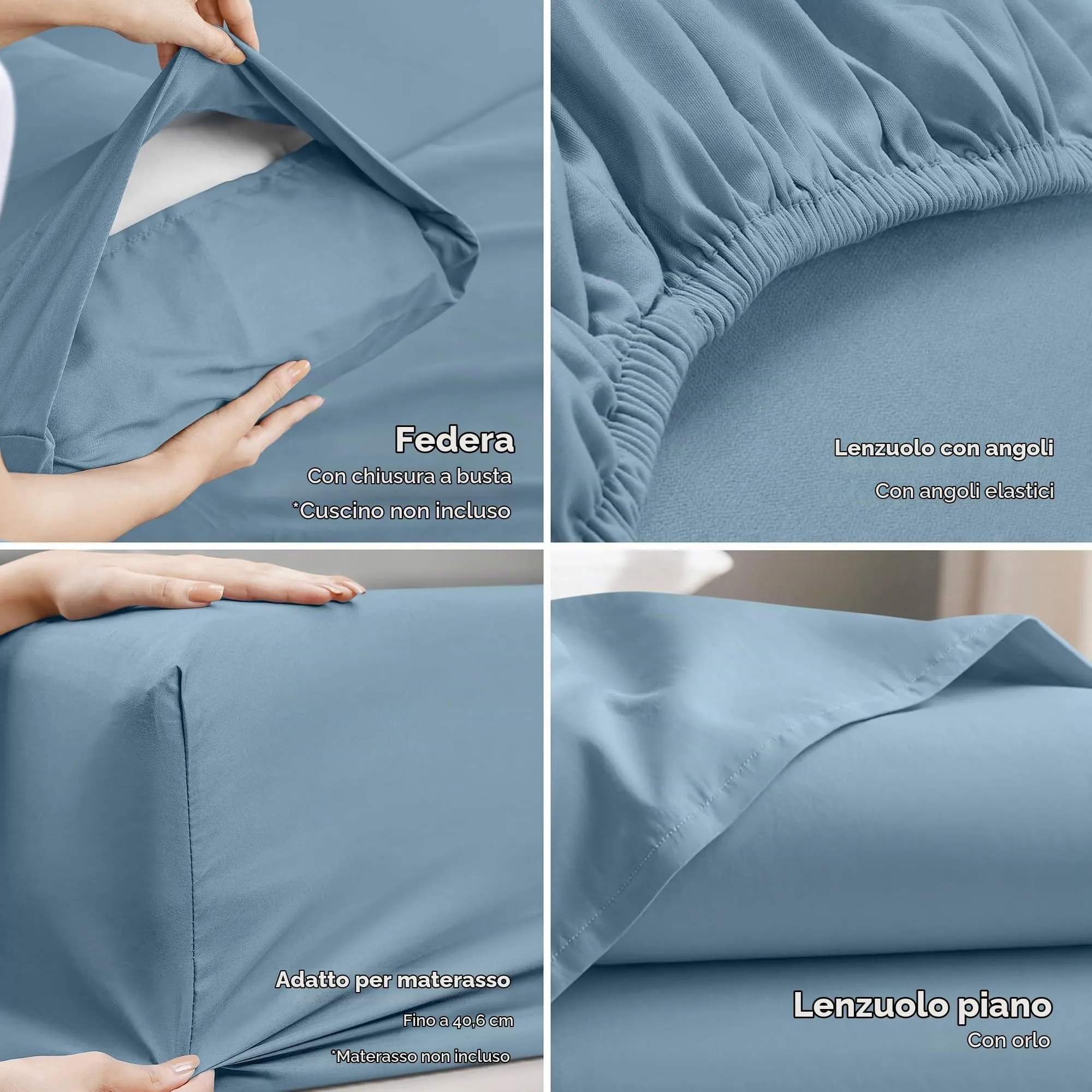 Utopia Bedding Set di lenzuola per letto singolo, 3 pezzi, microfibra, Blu Crepuscolo - immagine 3