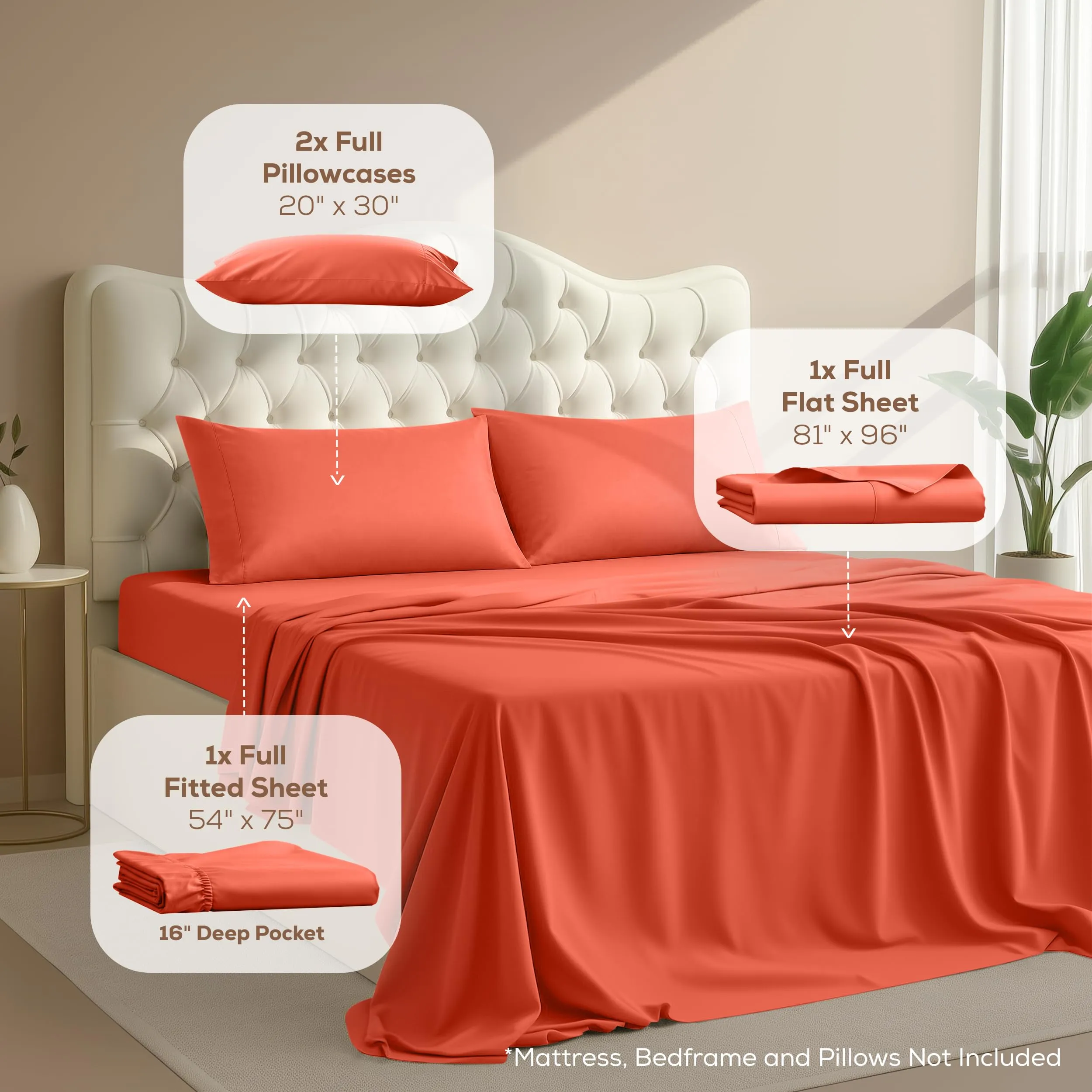 Utopia Bedding Set di lenzuola in microfibra per letto matrimoniale, 4 pezzi, Corallo - immagine 2