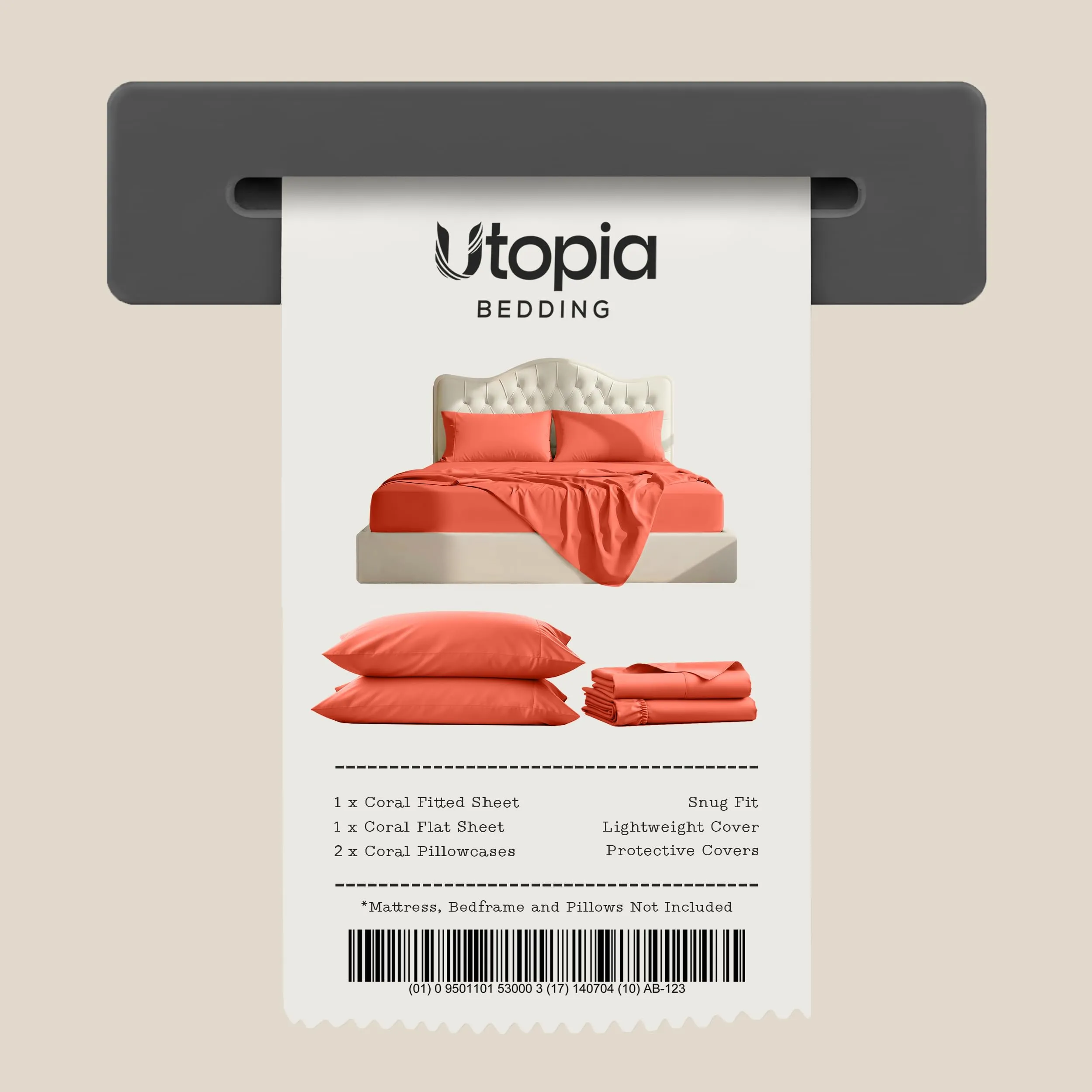 Utopia Bedding Set di lenzuola in microfibra per letto matrimoniale, 4 pezzi, Corallo - immagine 7