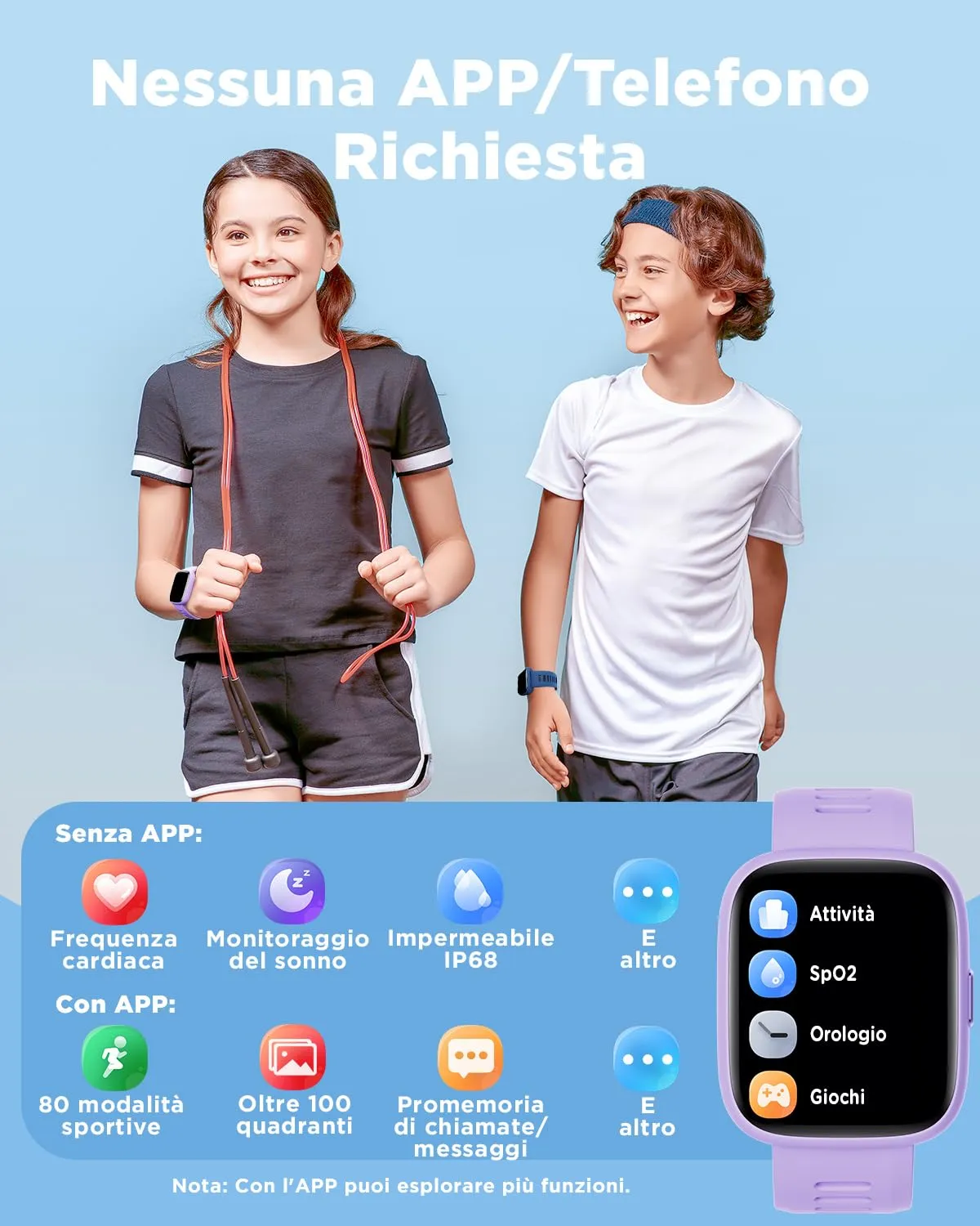 BIGGERFIVE Brave 2 Smartwatch for Kids and Teens, 1.8" Fitness Tracker - immagine 2