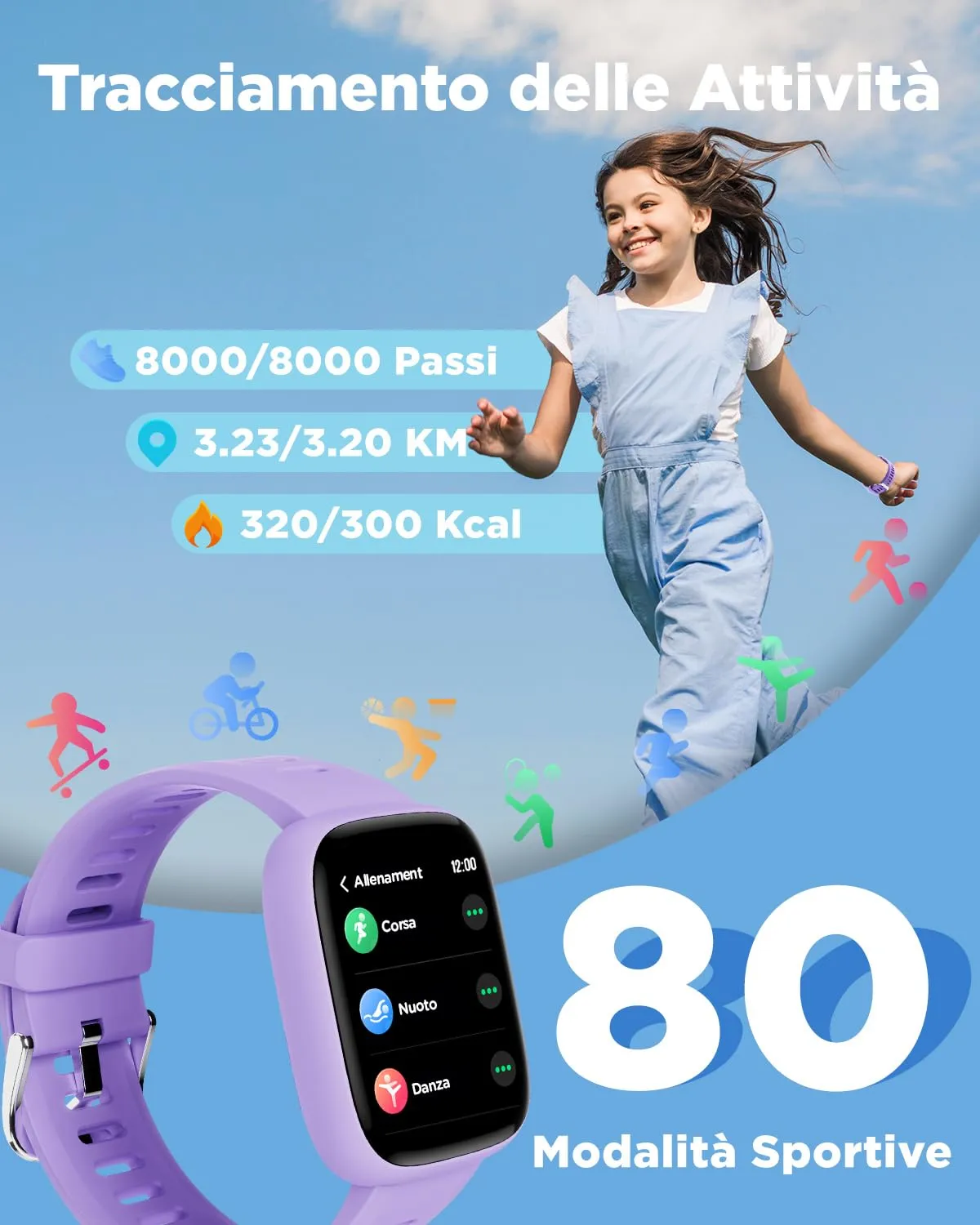 BIGGERFIVE Brave 2 Smartwatch for Kids and Teens, 1.8" Fitness Tracker - immagine 3