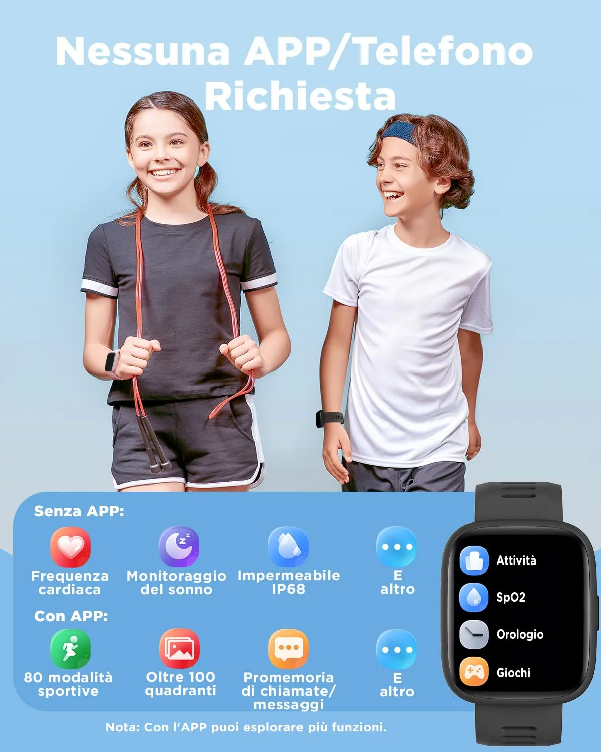 BIGGERFIVE Brave 2 Smartwatch for Kids and Teens, 1.8" Fitness Tracker - immagine 2