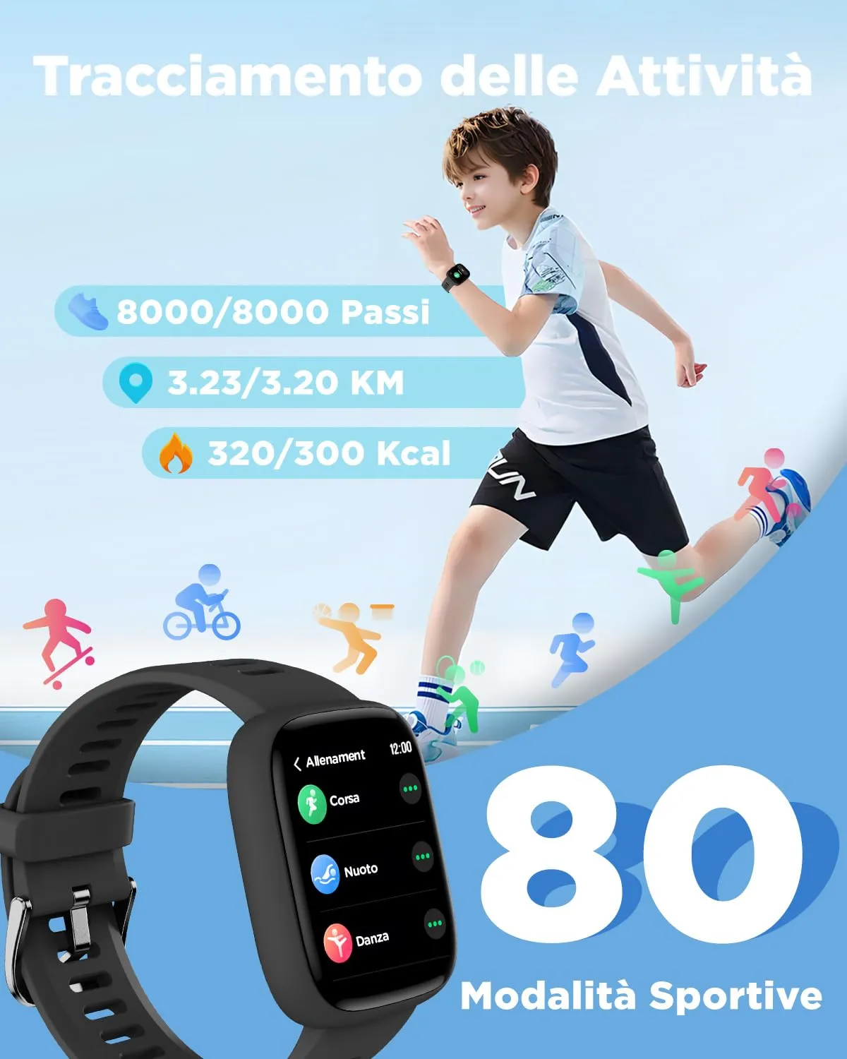 BIGGERFIVE Brave 2 Smartwatch for Kids and Teens, 1.8" Fitness Tracker - immagine 3