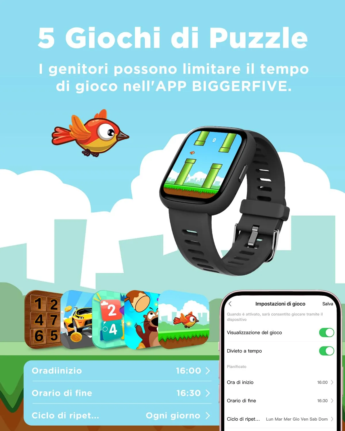 BIGGERFIVE Brave 2 Smartwatch for Kids and Teens, 1.8" Fitness Tracker - immagine 6