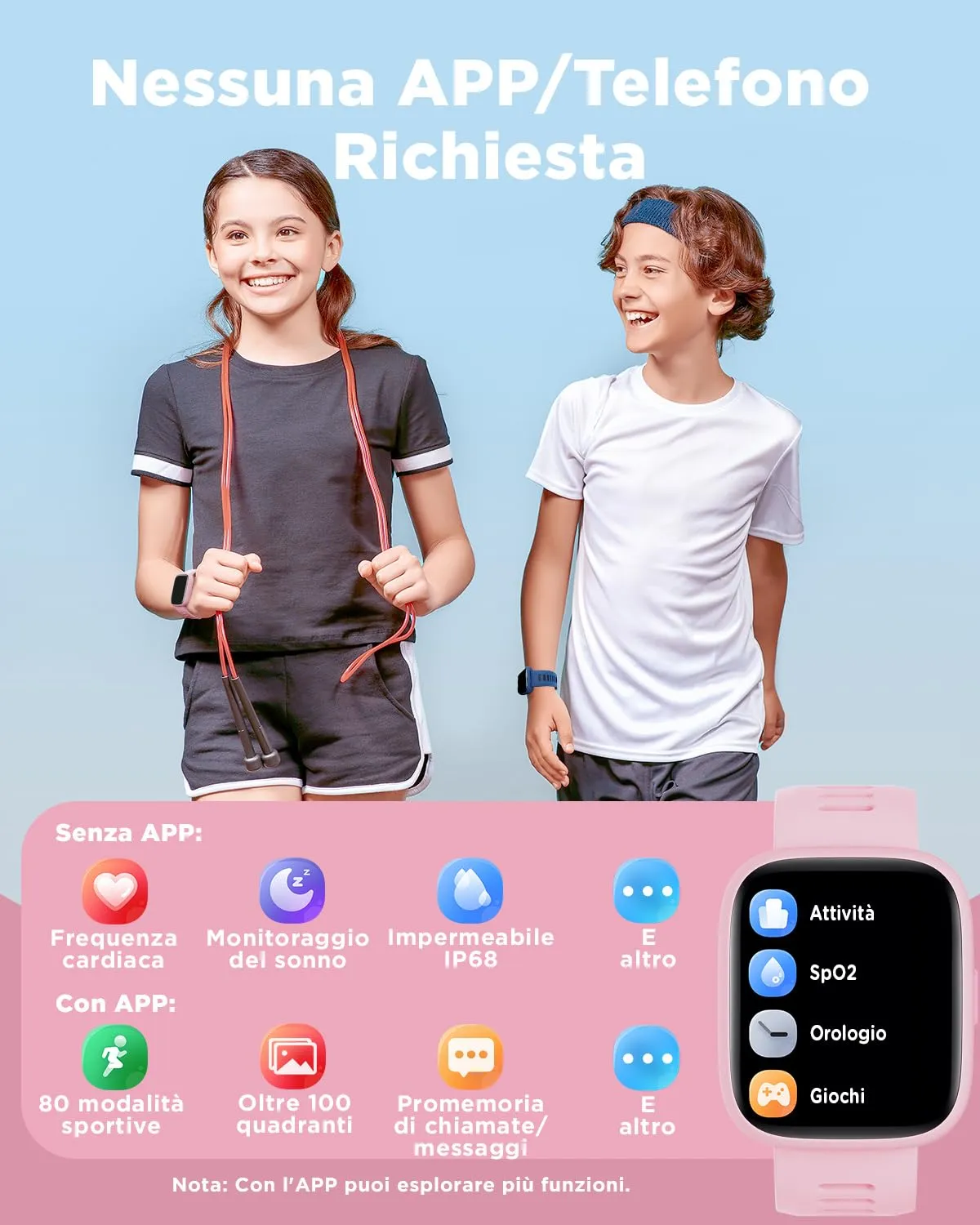 BIGGERFIVE Brave 2 Smartwatch for Kids and Teens 5-16, 1.8" Fitness Tracker - immagine 2