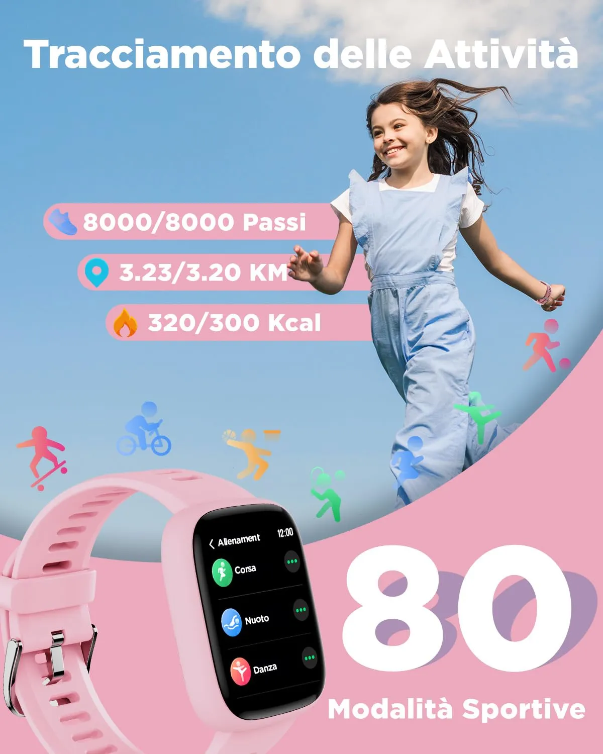 BIGGERFIVE Brave 2 Smartwatch for Kids and Teens 5-16, 1.8" Fitness Tracker - immagine 3