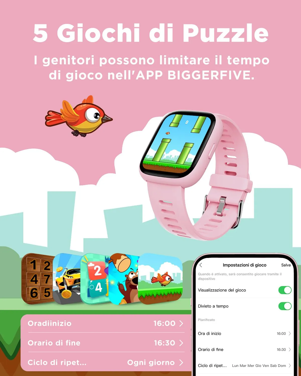 BIGGERFIVE Brave 2 Smartwatch for Kids and Teens 5-16, 1.8" Fitness Tracker - immagine 6