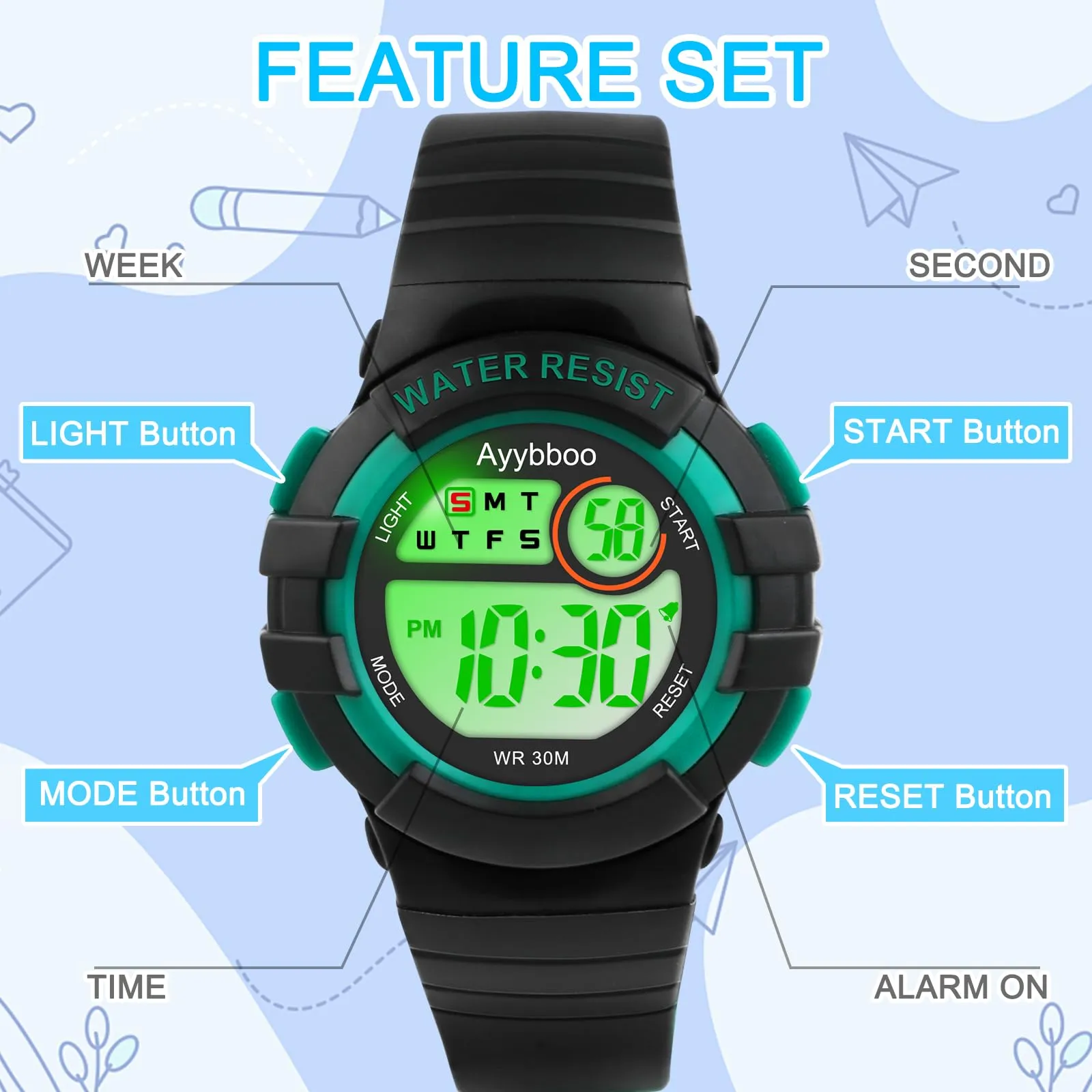 Ayybboo Orologio Digitale per Bambini e Bambine 4-16 anni, 8206B - immagine 4