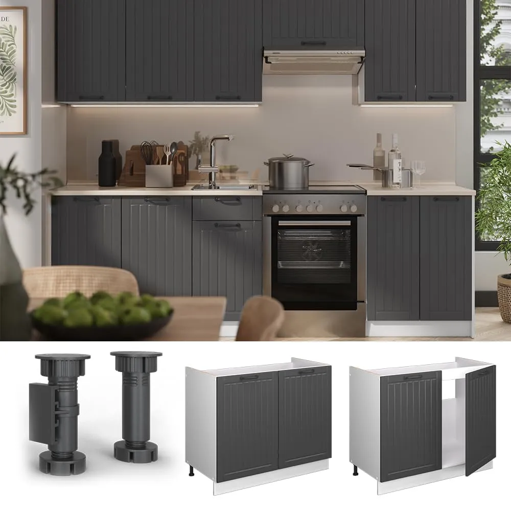 Vicco Mobile Lavello Cucina Fame-Line, Grigio Scuro/Bianco, 100 cm - immagine 4