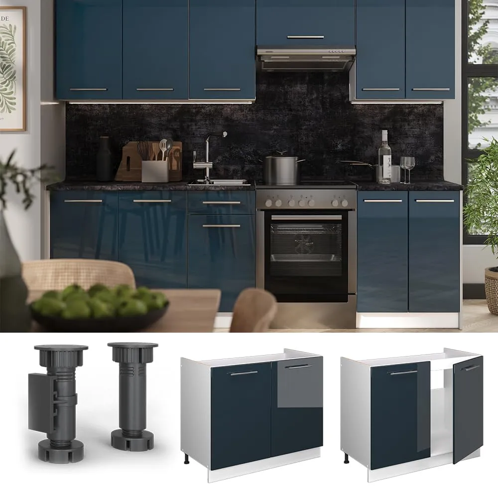 Vicco Mobile Lavello Cucina Fame-Line, Blu Scuro Lucido/Bianco, 100 cm - immagine 4