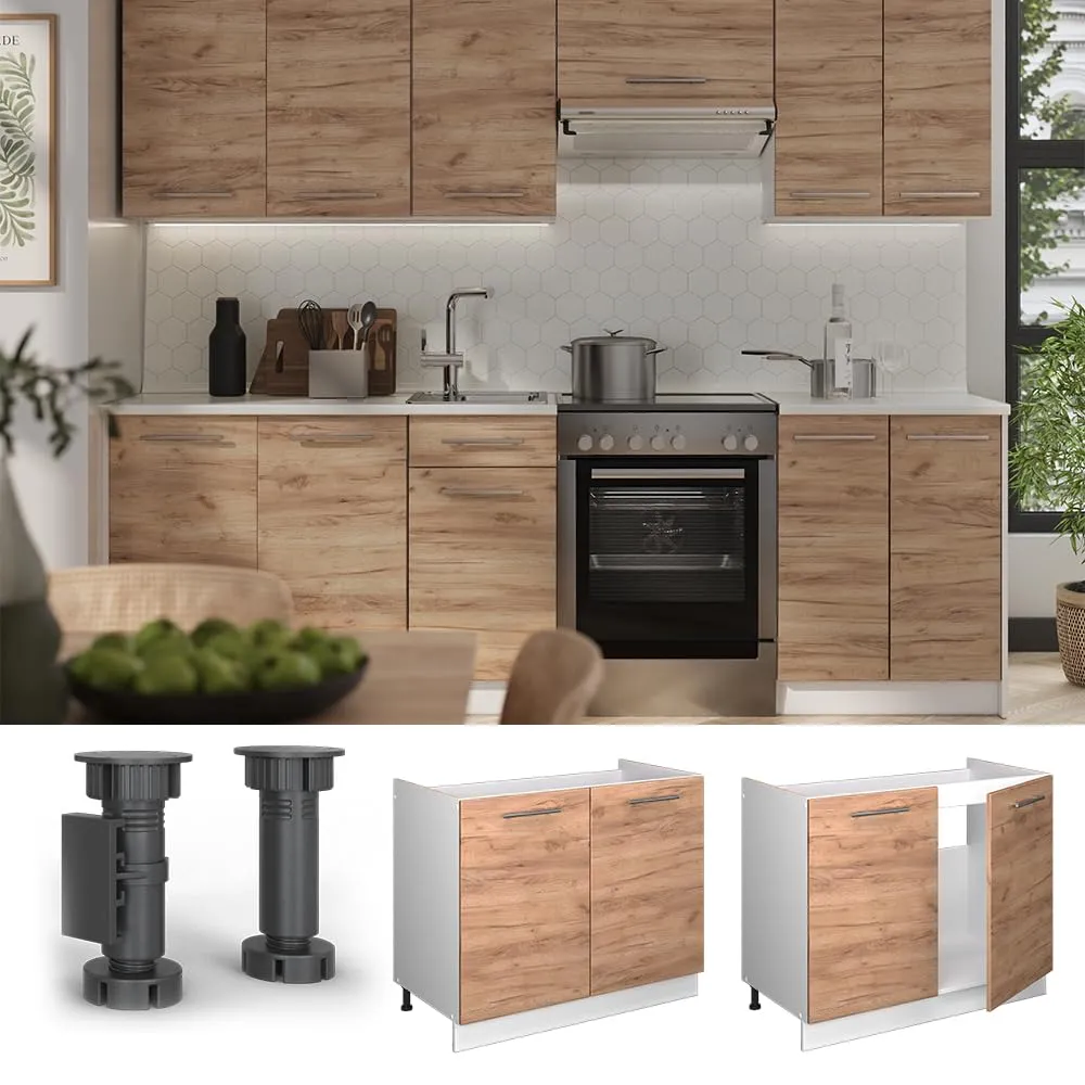 Vicco Mobile lavello cucina Fame-Line, Rovere dorato/Bianco, 100 cm - immagine 5