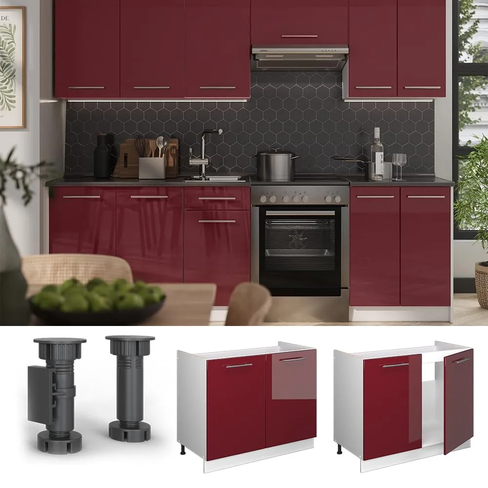 Vicco Mobile Lavello Cucina Fame-Line, Bordeaux Lucido/Bianco, 100 cm - immagine 5