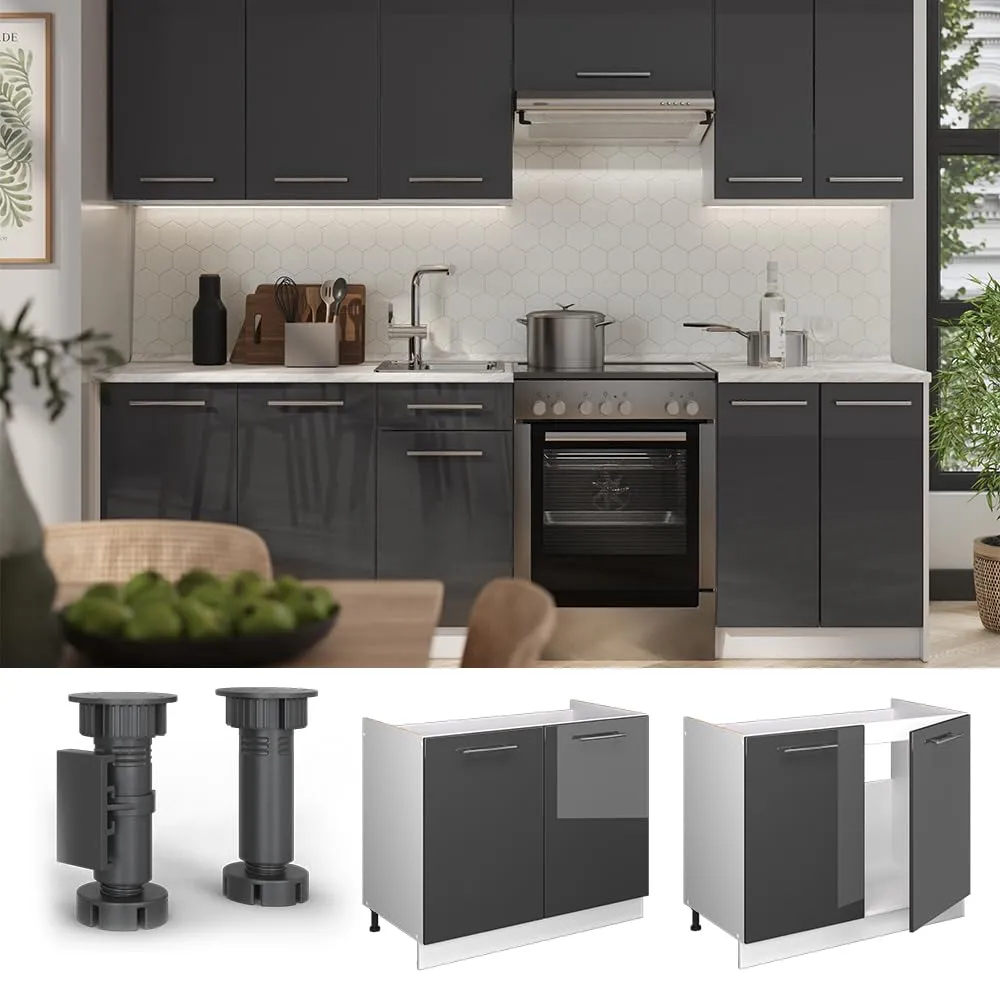 Vicco Mobile Lavello Cucina Fame-Line, Antracite Lucido/Bianco, 100 cm - immagine 5