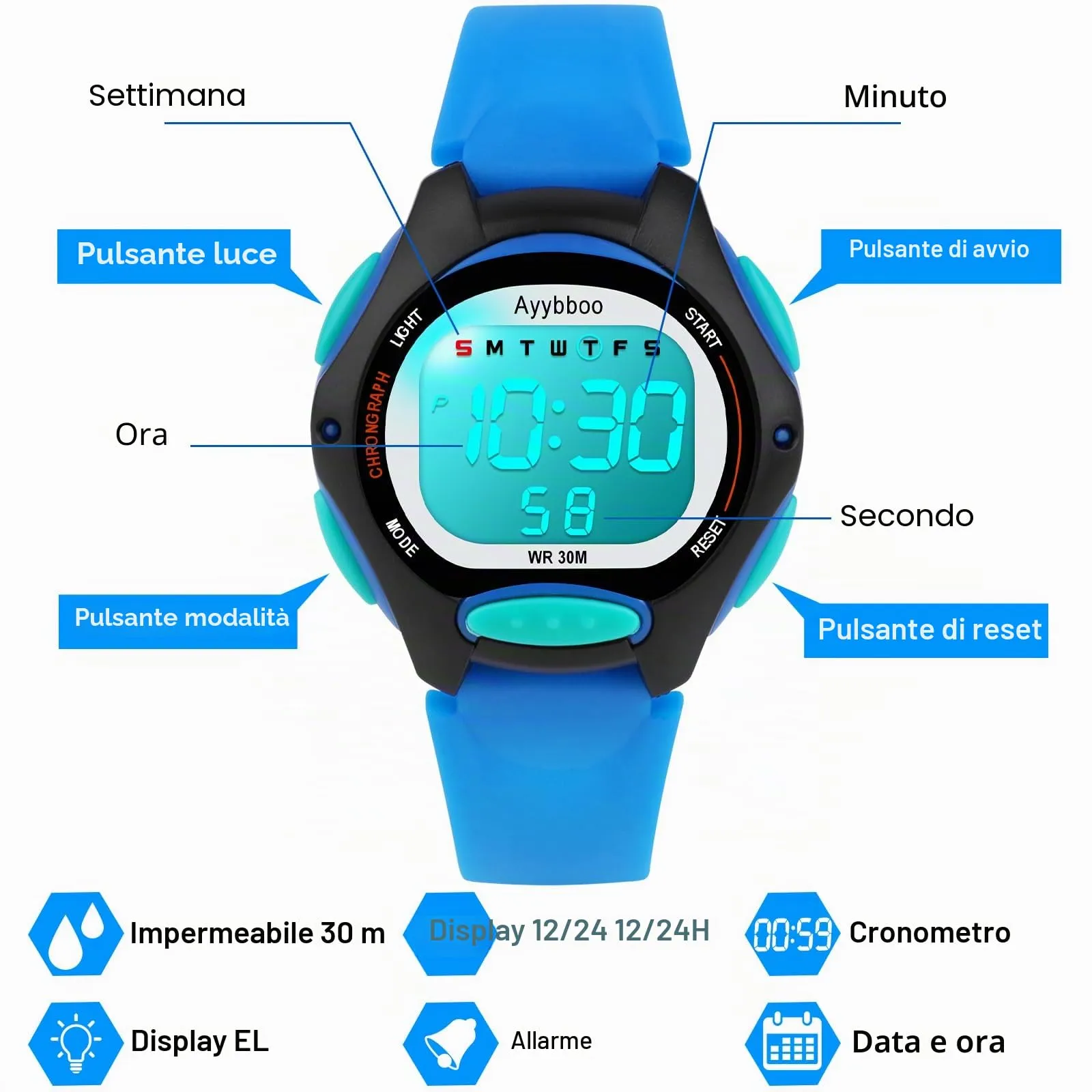 Ayybboo Orologio Digitale per Bambini e Bambine 4-16 Anni 8207B - immagine 5