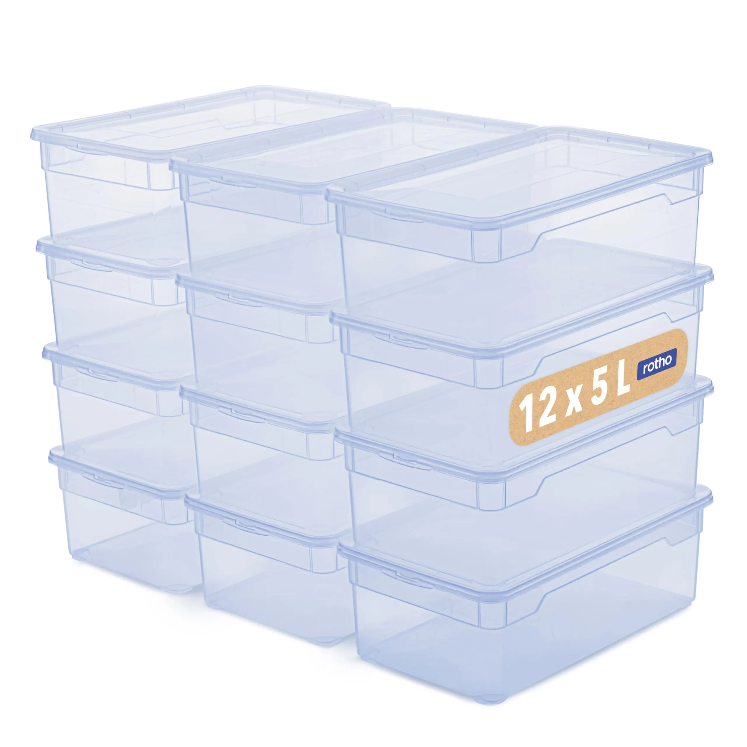 Rotho Clear Scatola Porta Oggetti con Coperchio, 5 L, Set 12, Blu Trasparente - immagine 1
