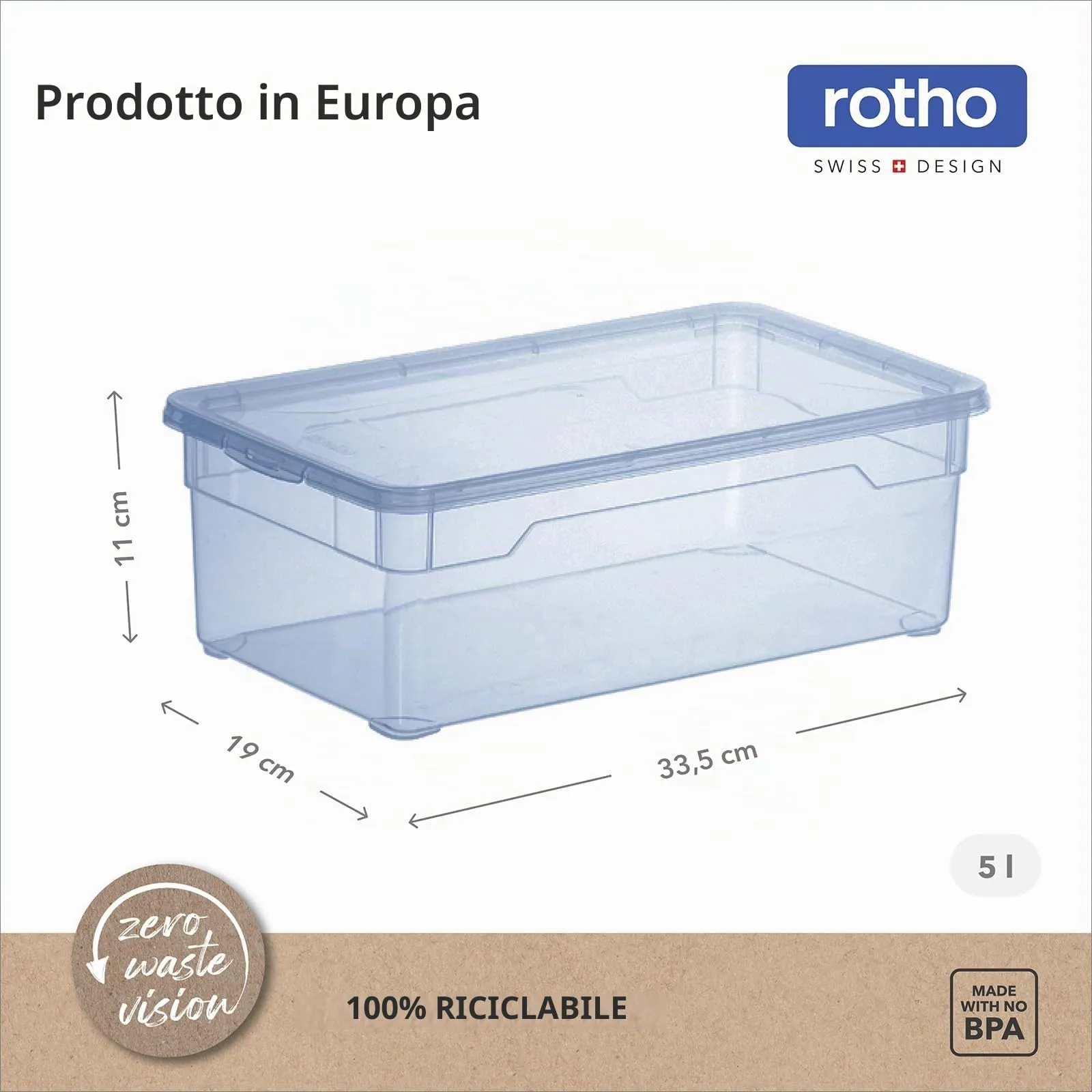 Rotho Clear Scatola Porta Oggetti con Coperchio, 5 L, Set 12, Blu Trasparente - immagine 3