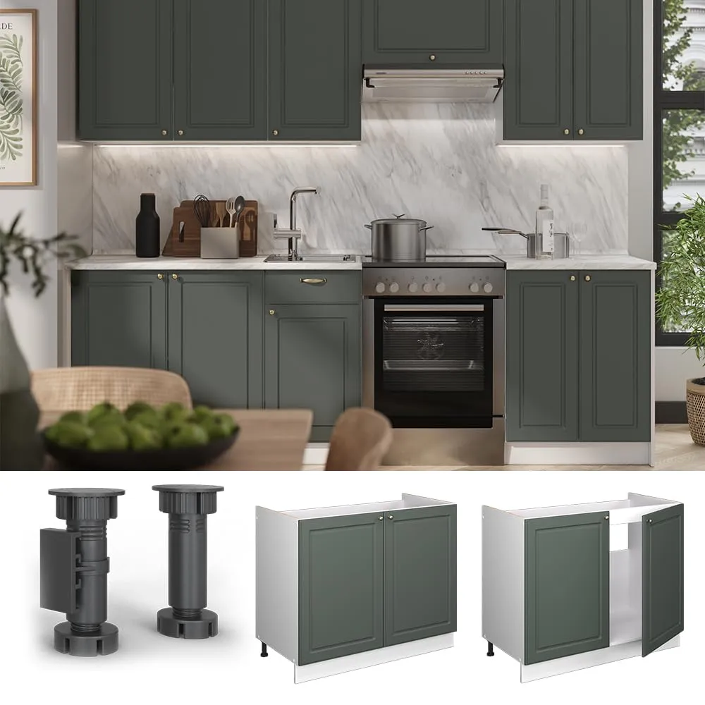 Vicco Mobile Lavello Cucina Fame-Line, Verde-oro Country/Bianco, 100 cm - immagine 4